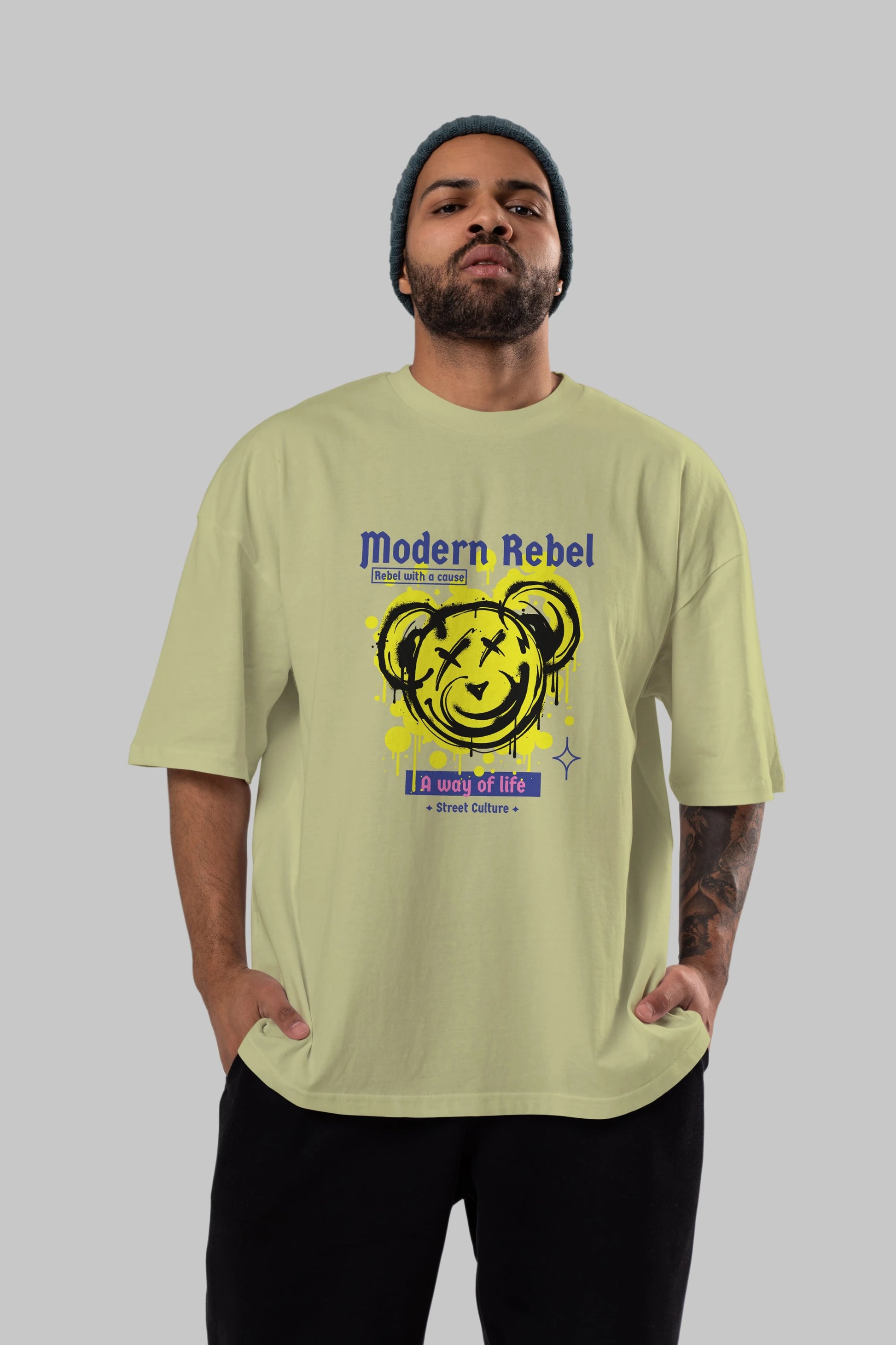 Modern Rebel Bear Ön Baskılı Oversize t-shirt Erkek Kadın Unisex