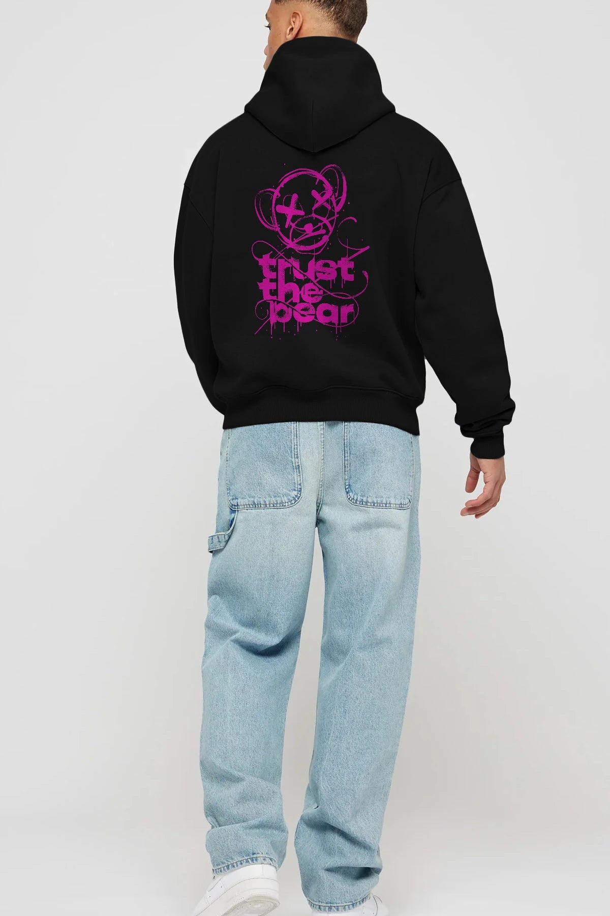 Trust The Bear 2 Arka Baskılı Hoodie Oversize Kapüşonlu Sweatshirt Erkek Kadın Unisex