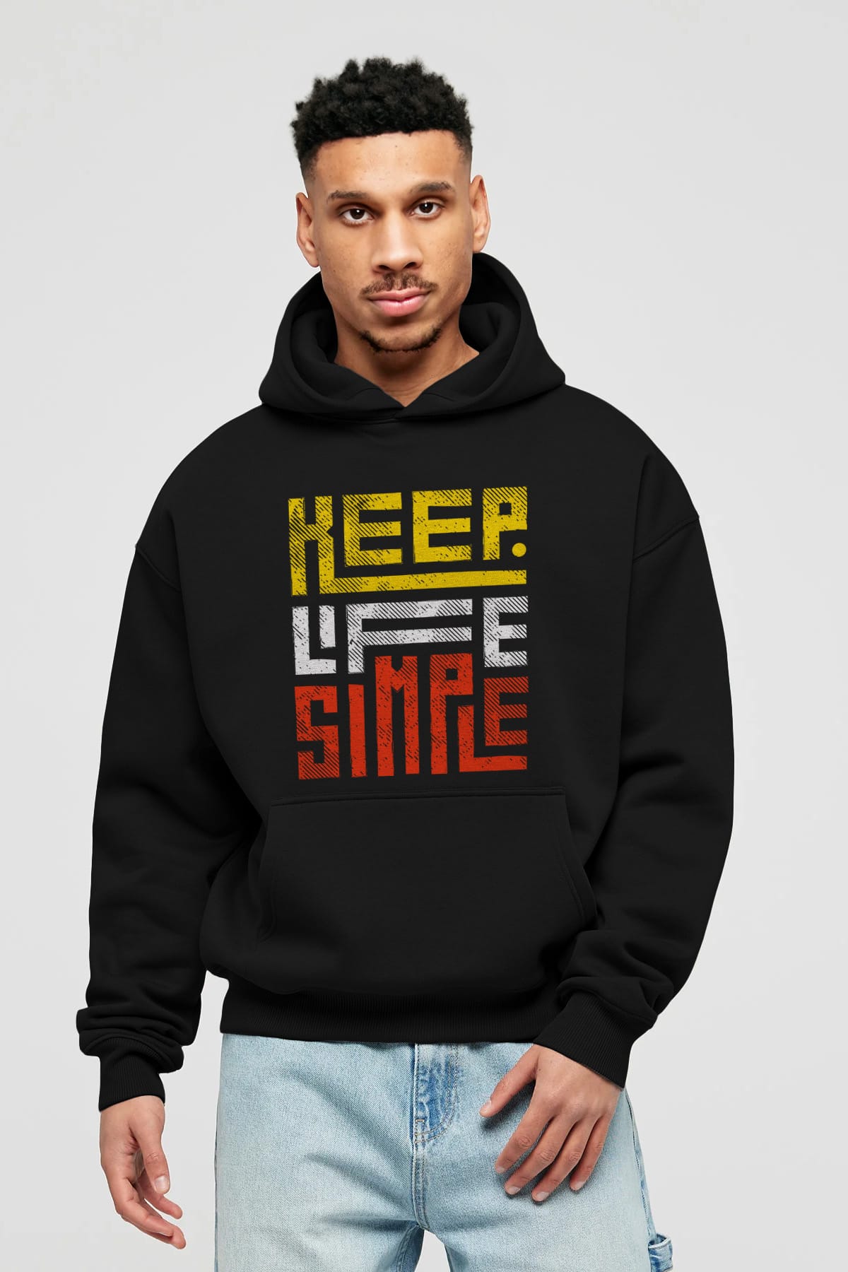 Keep Life Simple Yazılı Ön Baskılı Oversize Hoodie Kapüşonlu Sweatshirt Erkek Kadın Unisex