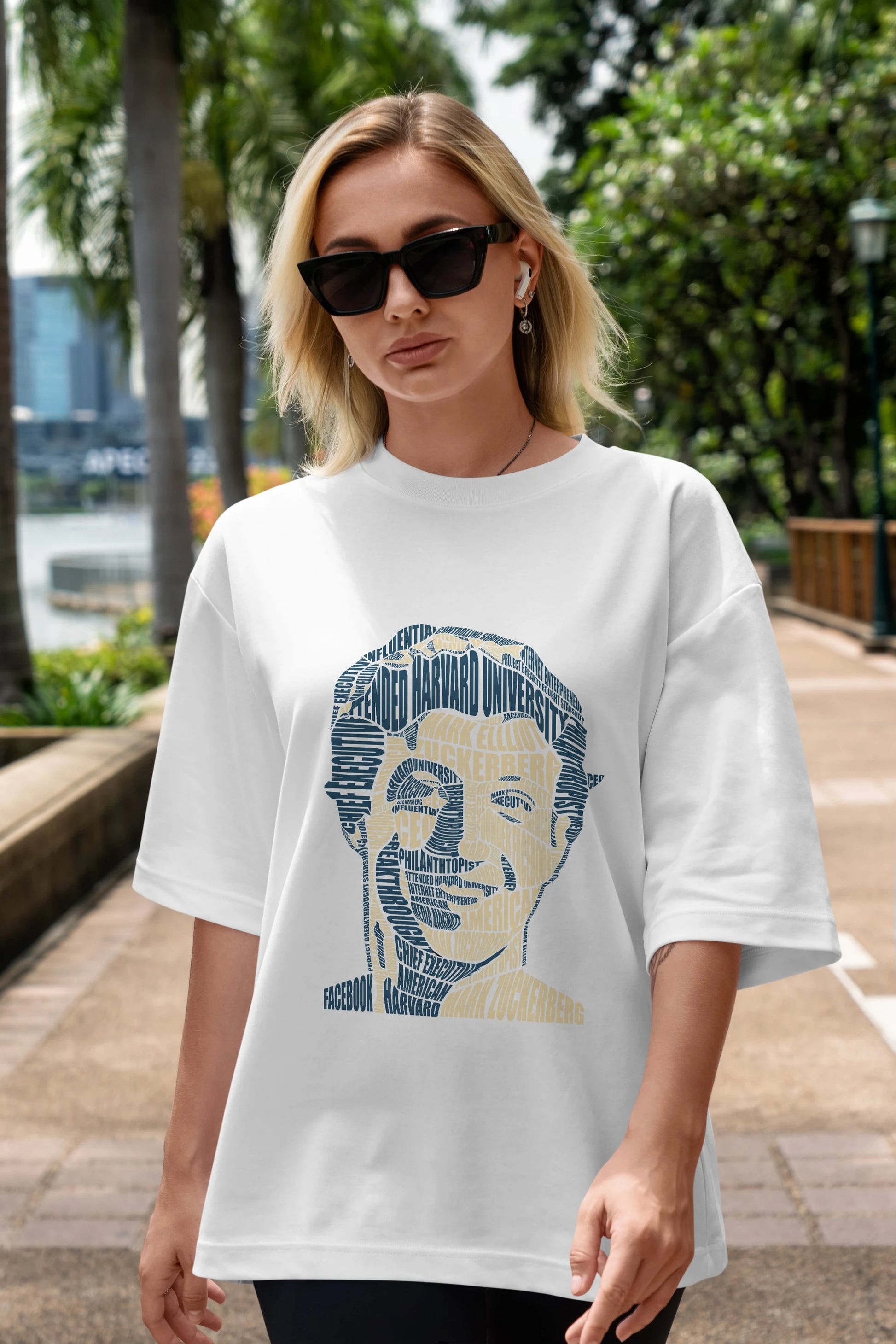 Mark Zuckerberg Calligram Ön Baskılı Oversize t-shirt %100 pamuk Erkek Kadın Unisex