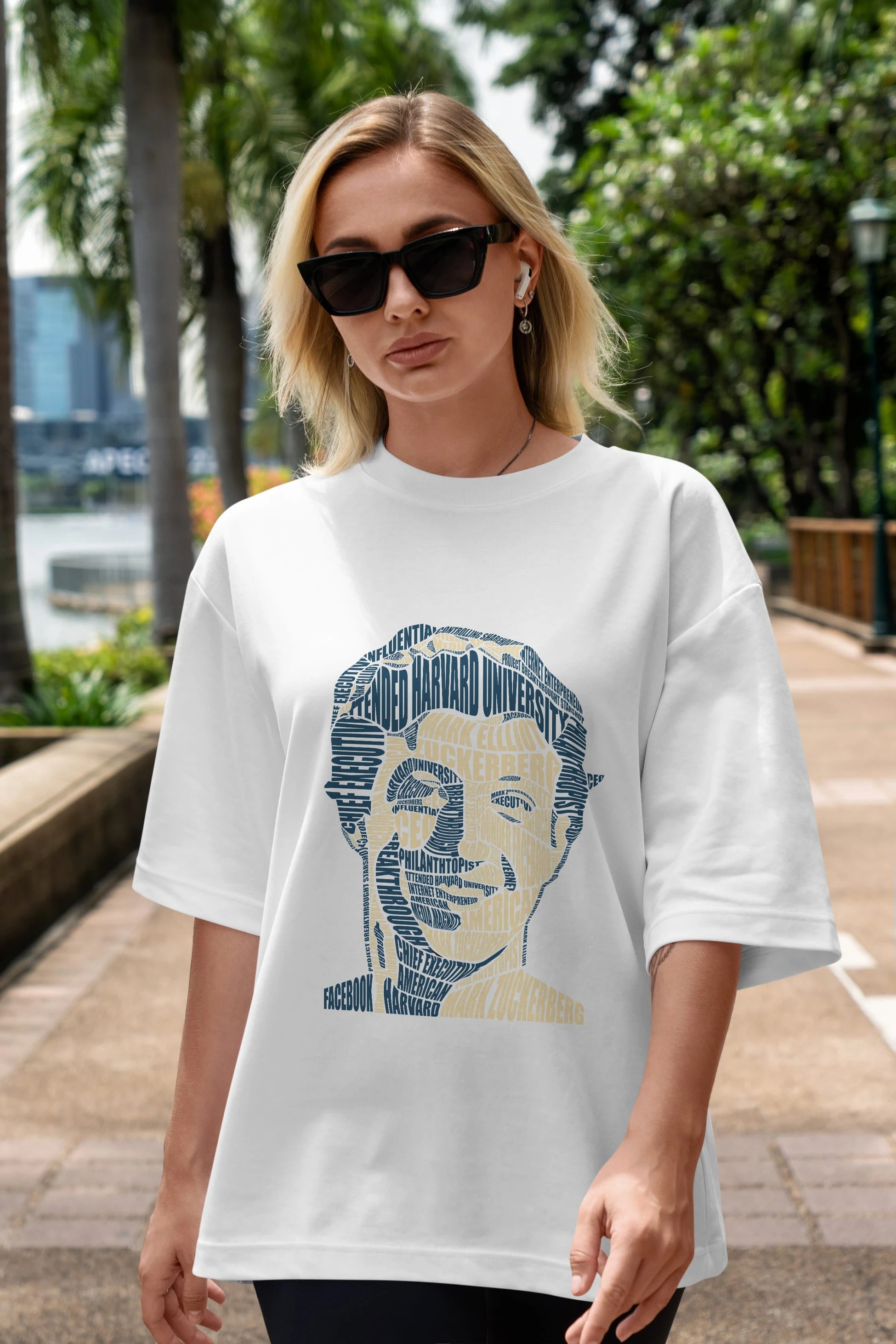 Mark Zuckerberg Calligram Ön Baskılı Oversize t-shirt %100 pamuk Erkek Kadın Unisex