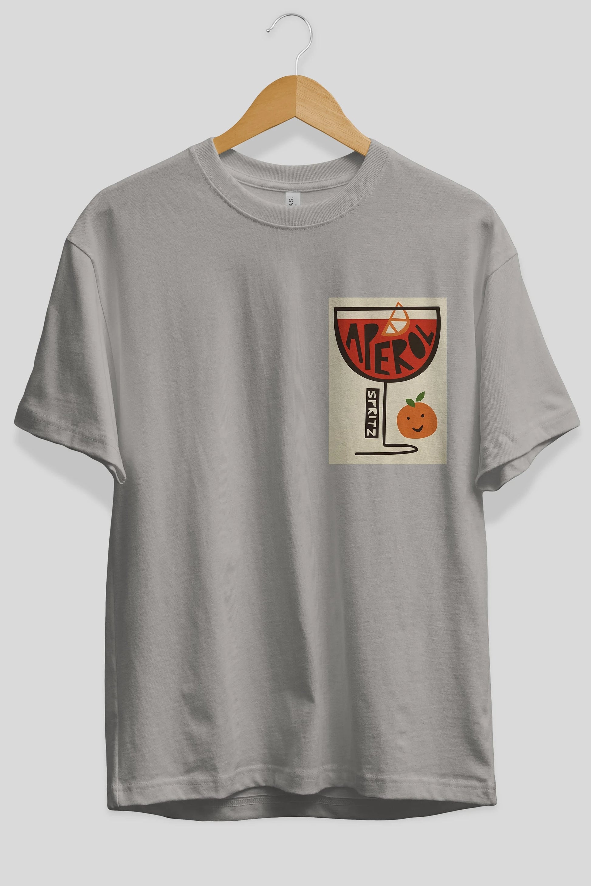 Aperol Spritz 9 Ön Sol Baskılı Oversize t-shirt Erkek Kadın Unisex %100 Pamuk Bisiklet Yaka tişort