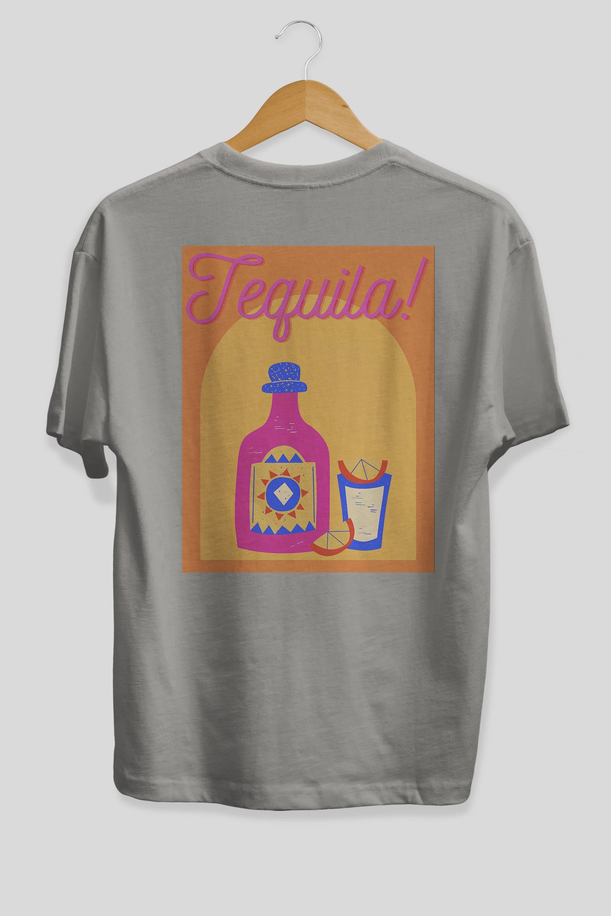 Tequila Arka Baskılı Oversize t-shirt Erkek Kadın Unisex %100 Pamuk Bisiklet Yaka tişort