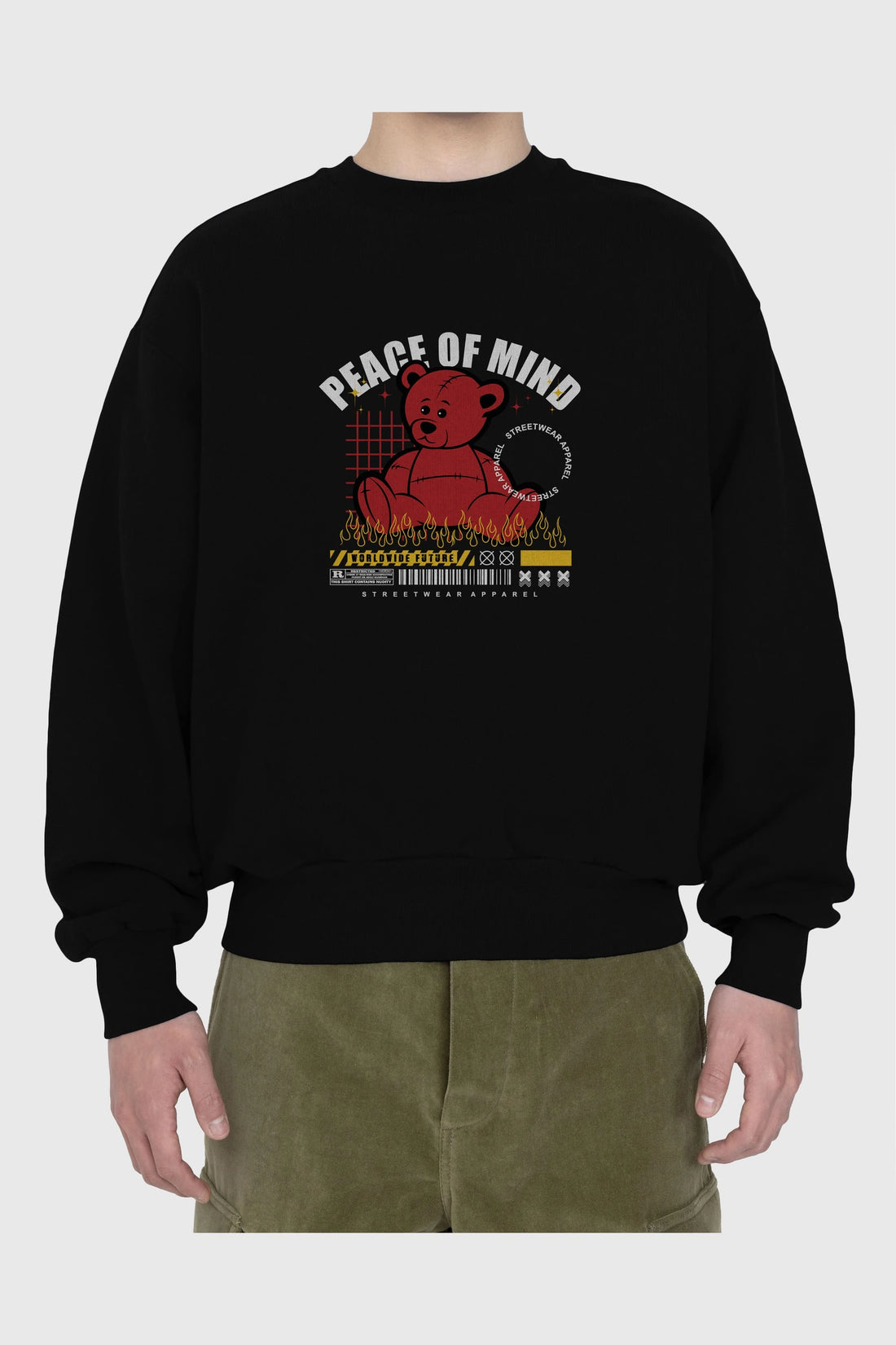 Teddy Bear Peace of Mind Ön Baskılı Oversize Sweatshirt Erkek Kadın Unisex