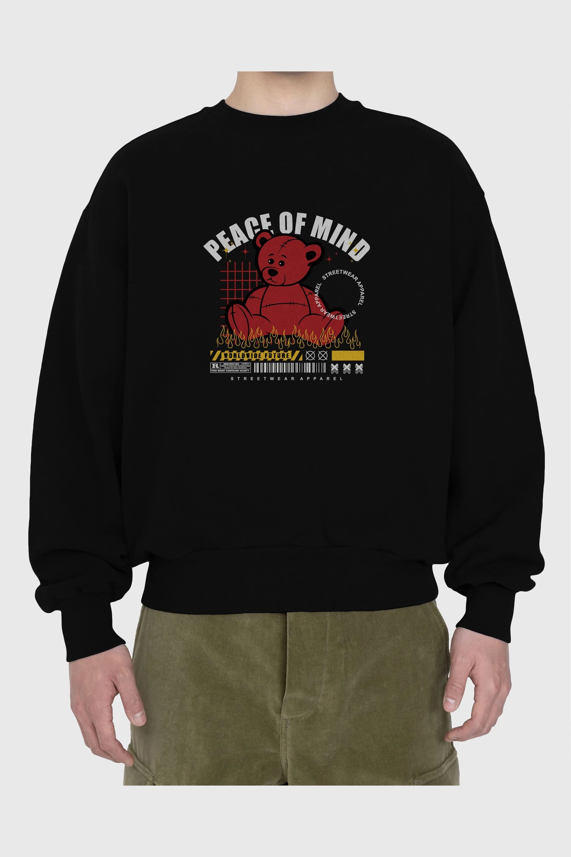 Teddy Bear Peace of Mind Ön Baskılı Oversize Sweatshirt Erkek Kadın Unisex
