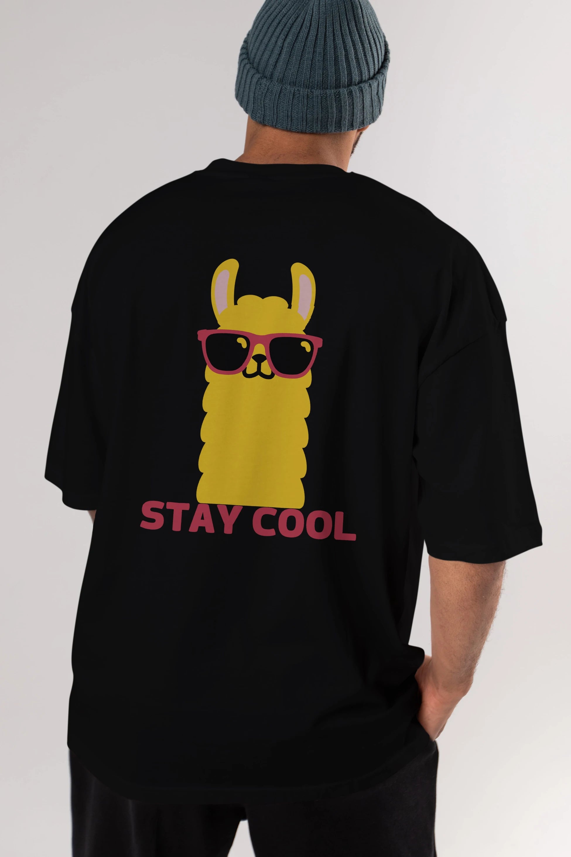 Stay Cool Yazılı Lama Arka Baskılı Oversize t-shirt Erkek Kadın Unisex