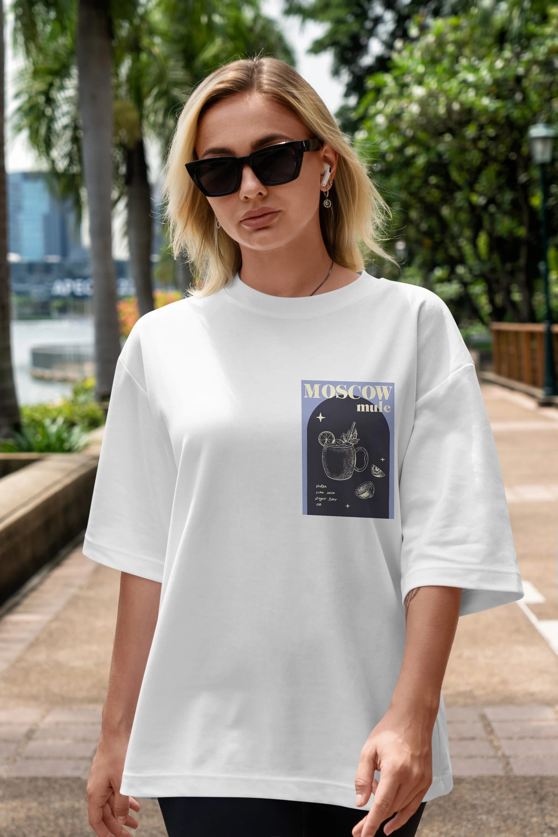 Moscow Mule Ön Sol Baskılı Oversize t-shirt Erkek Kadın Unisex %100 Pamuk Bisiklet Yaka tişort