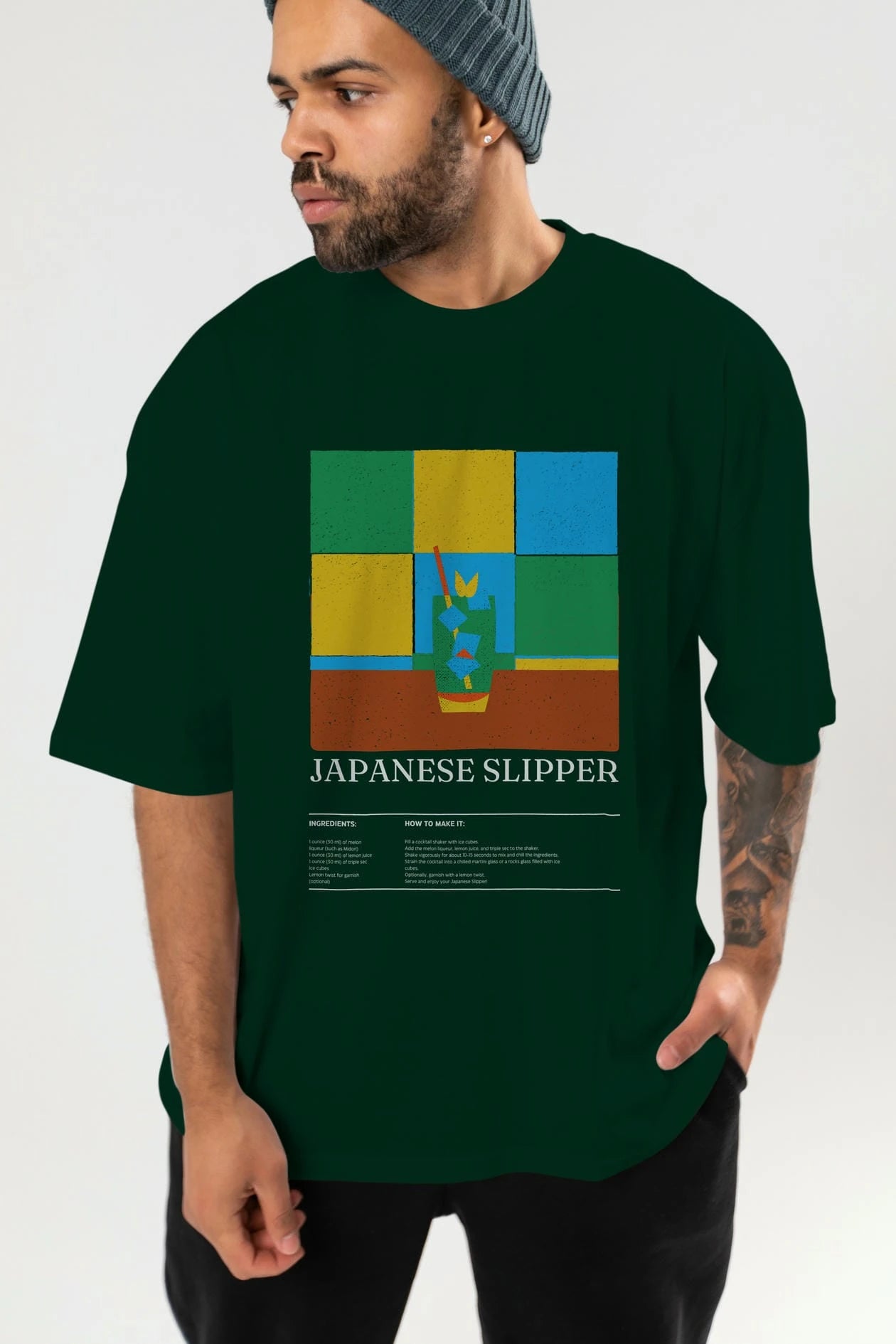Japanese Slipper Kokteyl Ön Baskılı Oversize t-shirt Erkek Kadın %100 Pamuk Bisiklet Yaka tişort