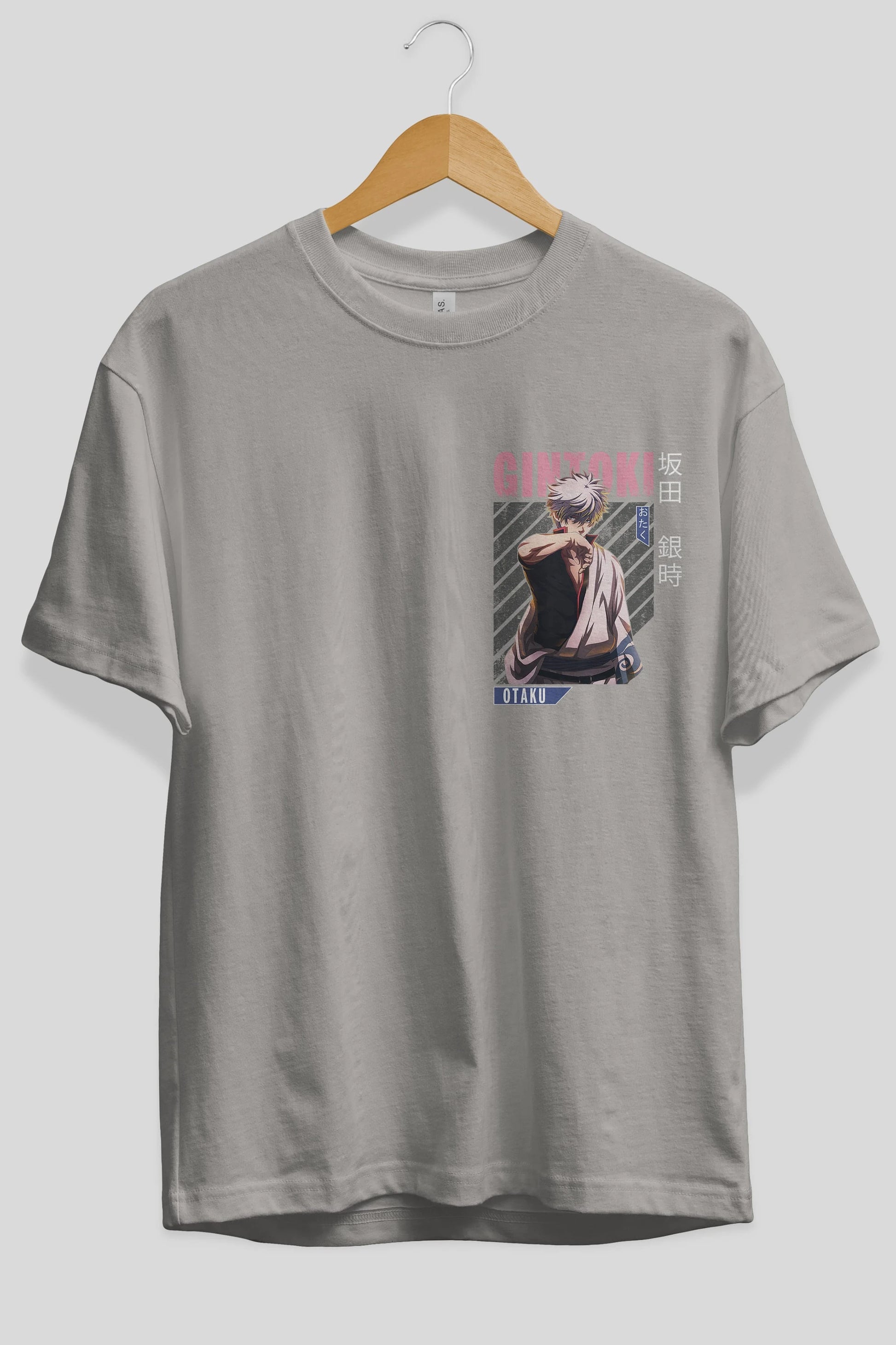 Gintoki Sakata Ön Sol Baskılı Oversize t-shirt Erkek Kadın Unisex %100 Pamuk Bisiklet Yaka tişort