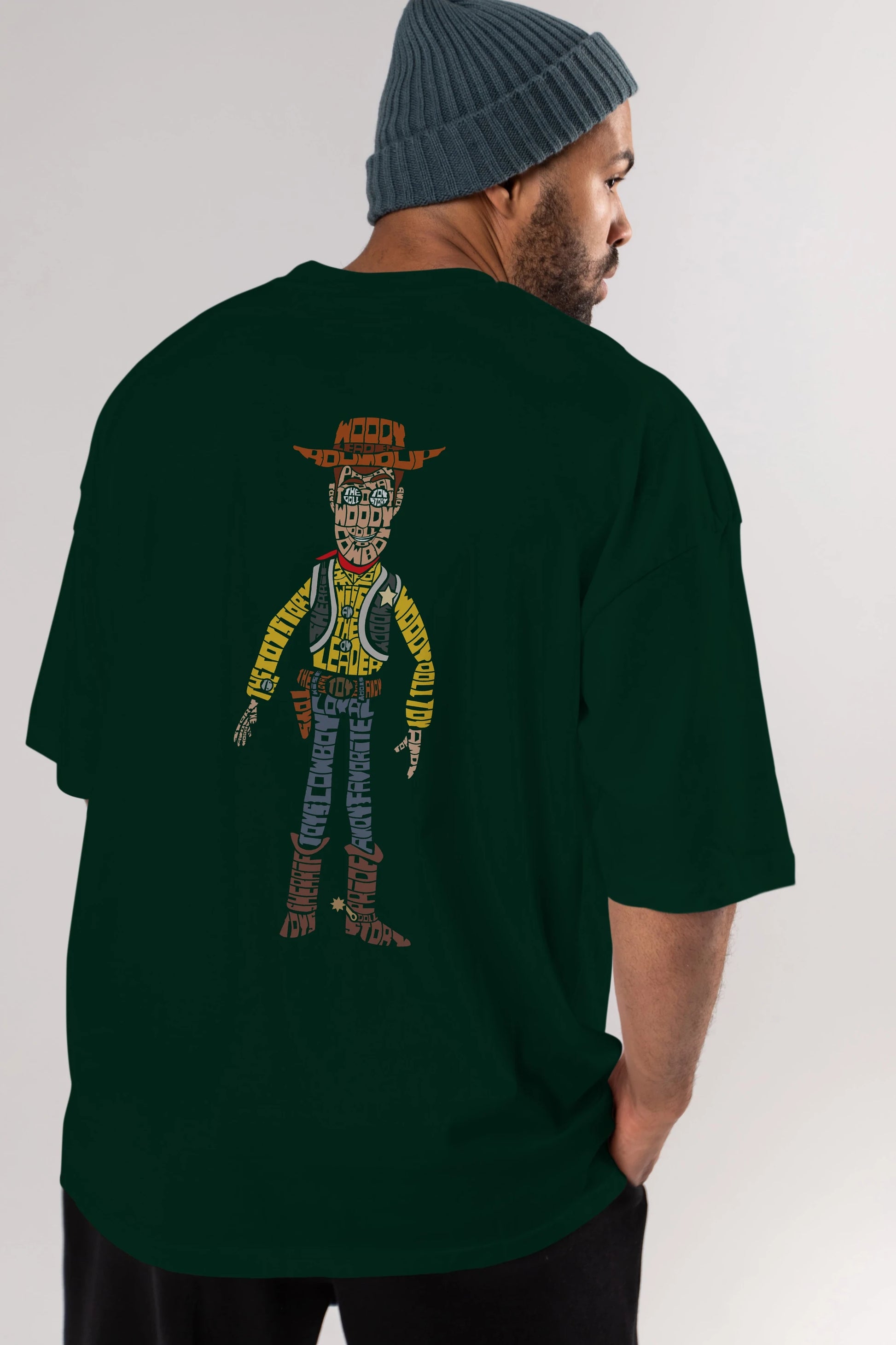 Woody Arka Baskılı Oversize t-shirt %100 pamuk Erkek Kadın Unisex
