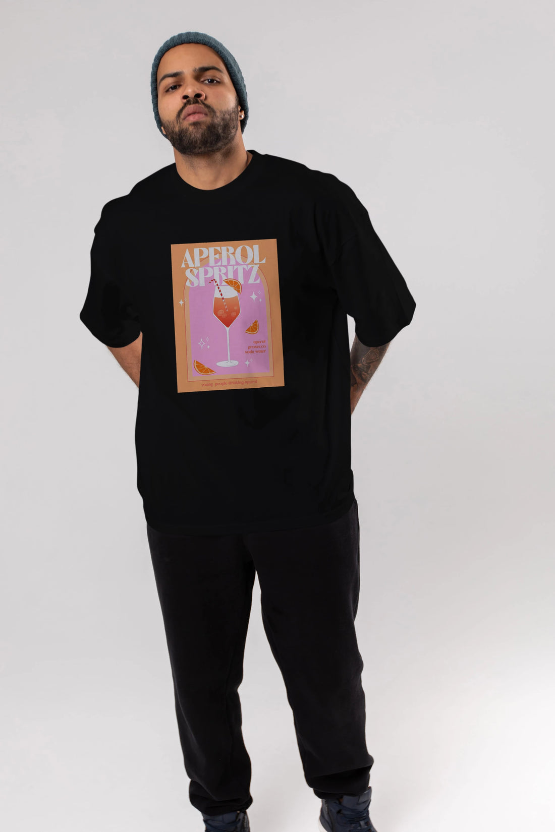 Aperol Spritz 2 Ön Baskılı Oversize t-shirt Erkek Kadın Unisex %100 Pamuk Bisiklet Yaka tişort