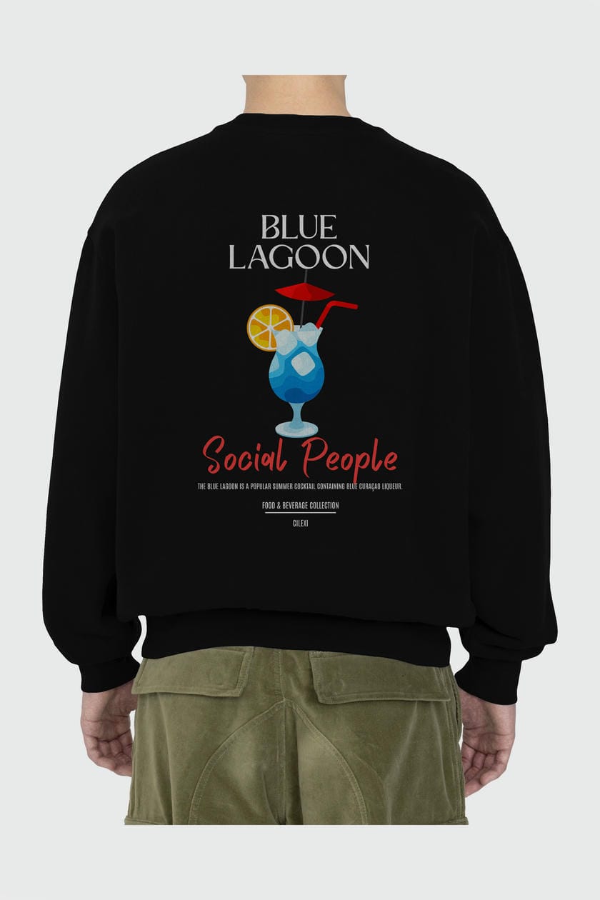 Blue Lagoon Arka Baskılı Oversize Sweatshirt Erkek Kadın Unisex