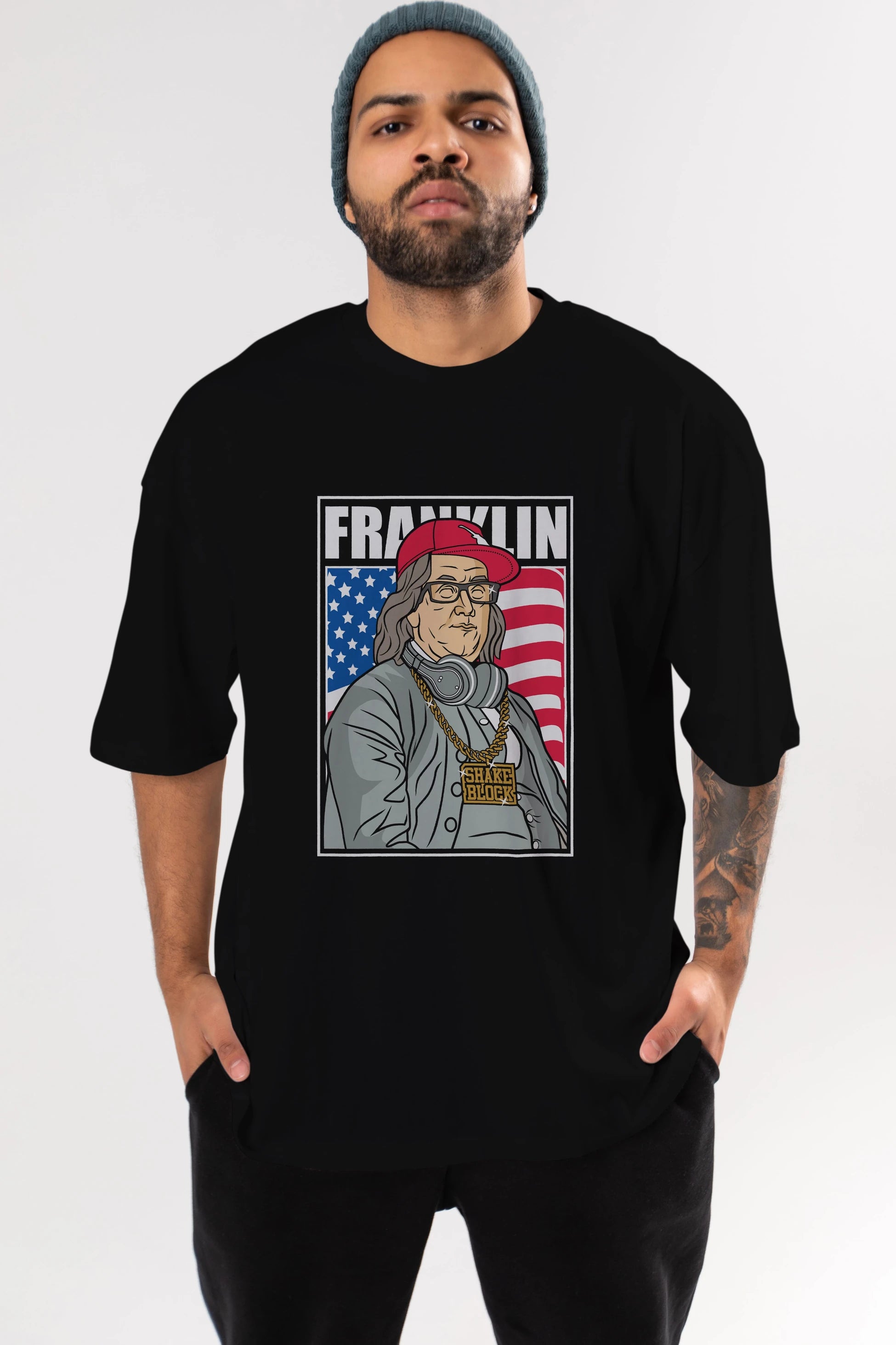 Franklin Rapper Ön Baskılı Oversize t-shirt Erkek Kadın Unisex %100 Pamuk tişort