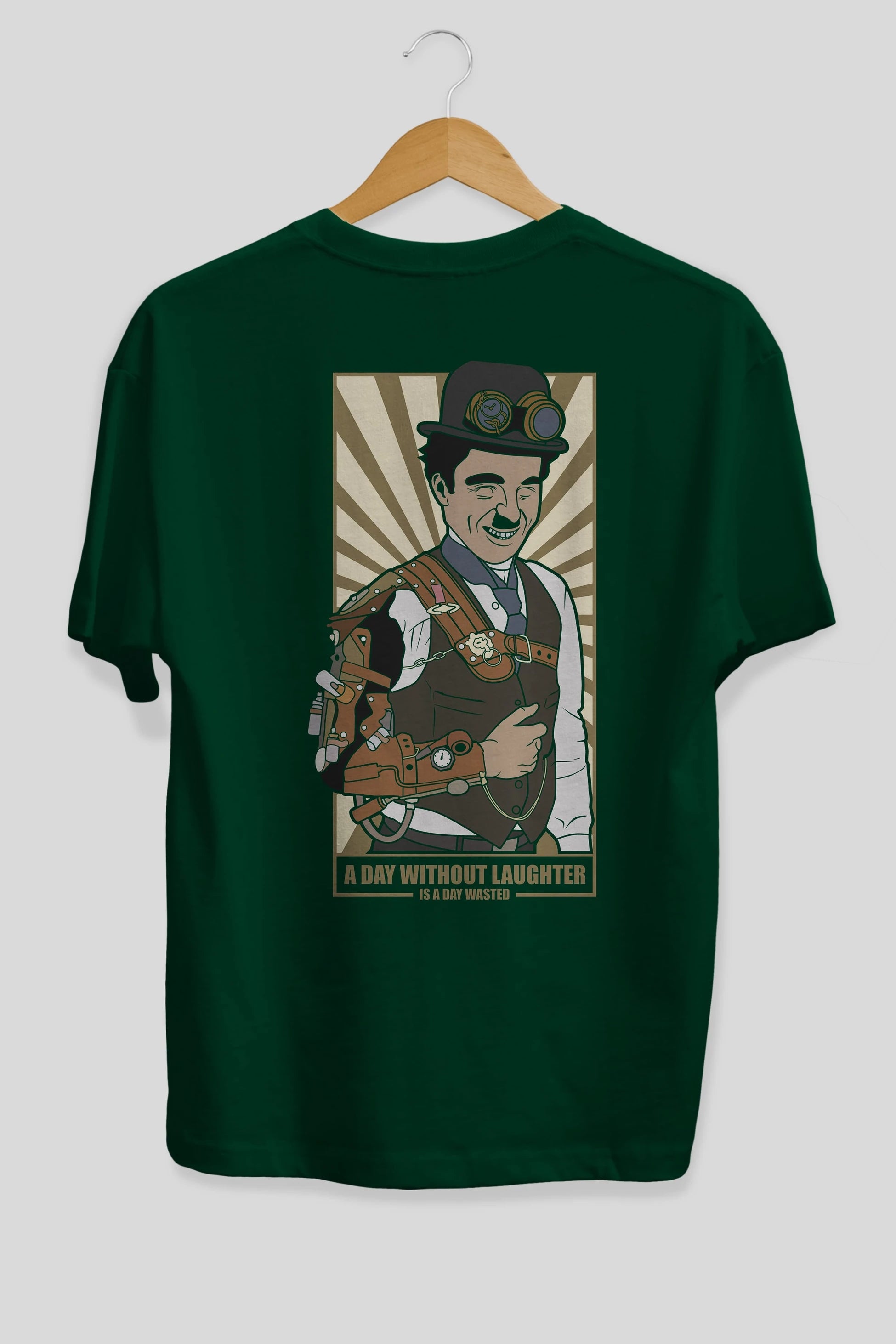 Steampunk Chaplin Arka Baskılı Oversize t-shirt Erkek Kadın Unisex %100 Pamuk tişort