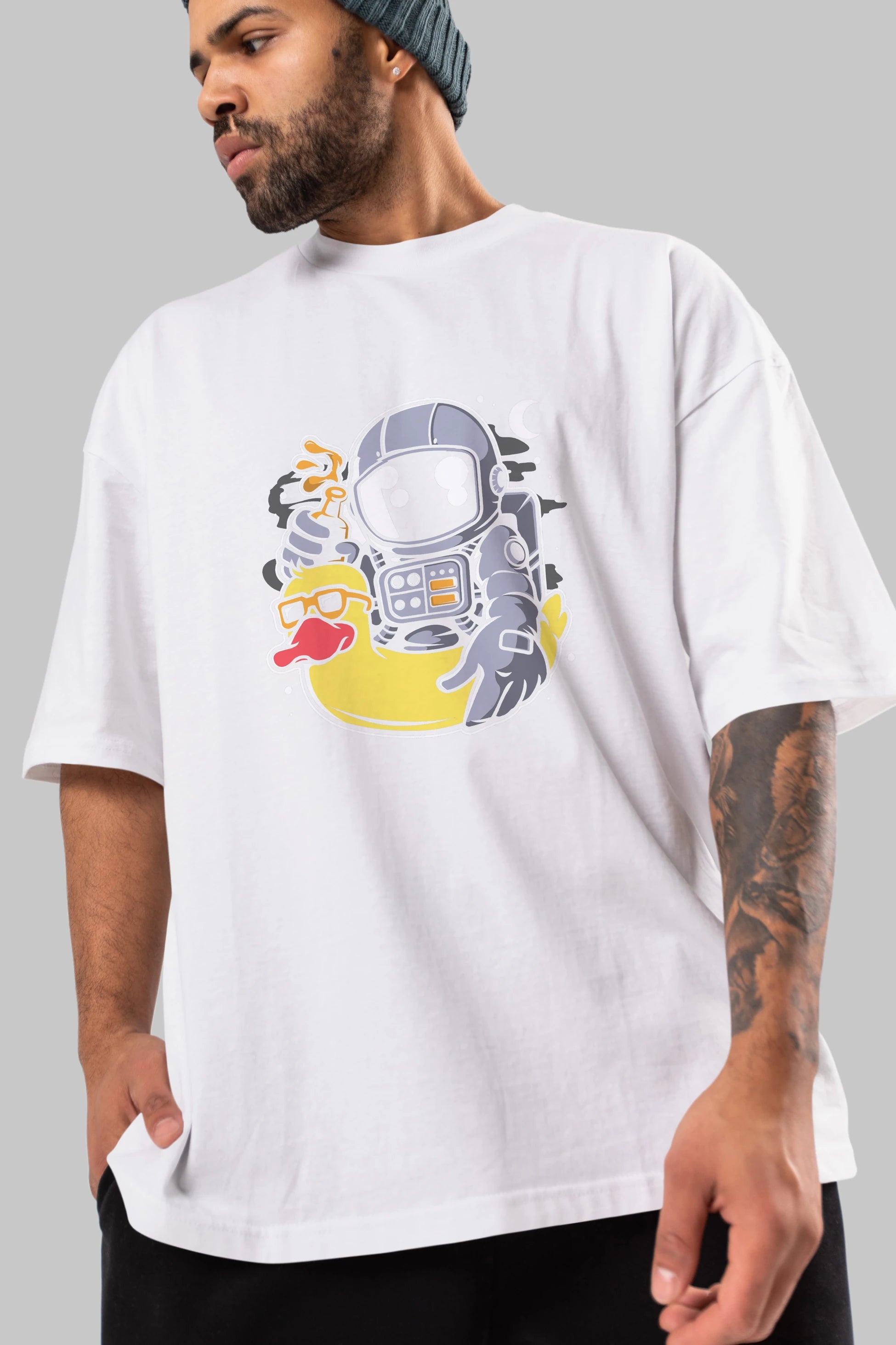 Astronaut Duck Balloon Ön Baskılı Oversize t-shirt Erkek Kadın Unisex