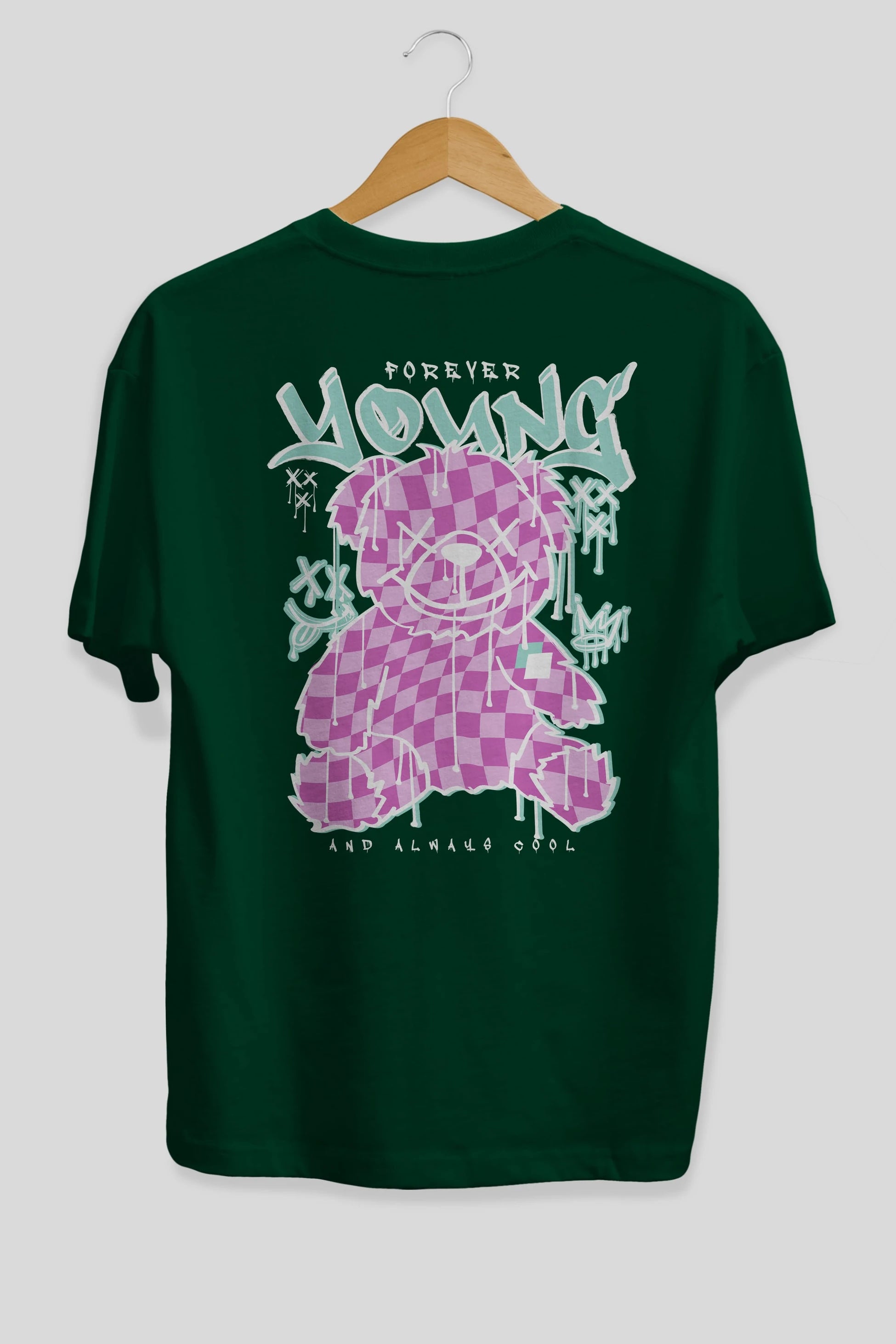 Young and Always Cool Bear Arka Baskılı Oversize t-shirt Erkek Kadın Unisex