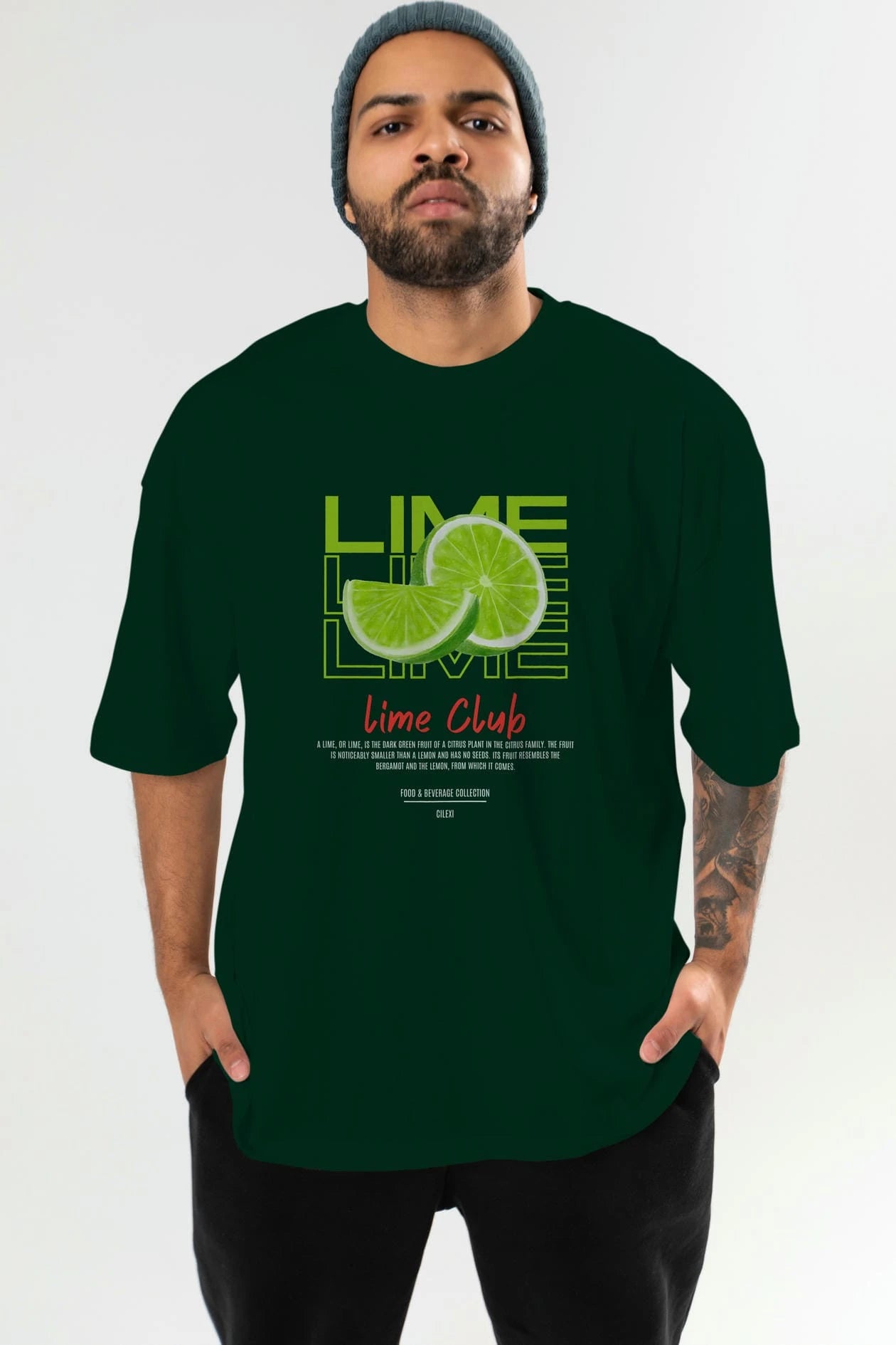 Lime Kokteyl Serisi ön Baskılı Oversize t-shirt Erkek Kadın %100 Pamuk Bisiklet Yaka tişort