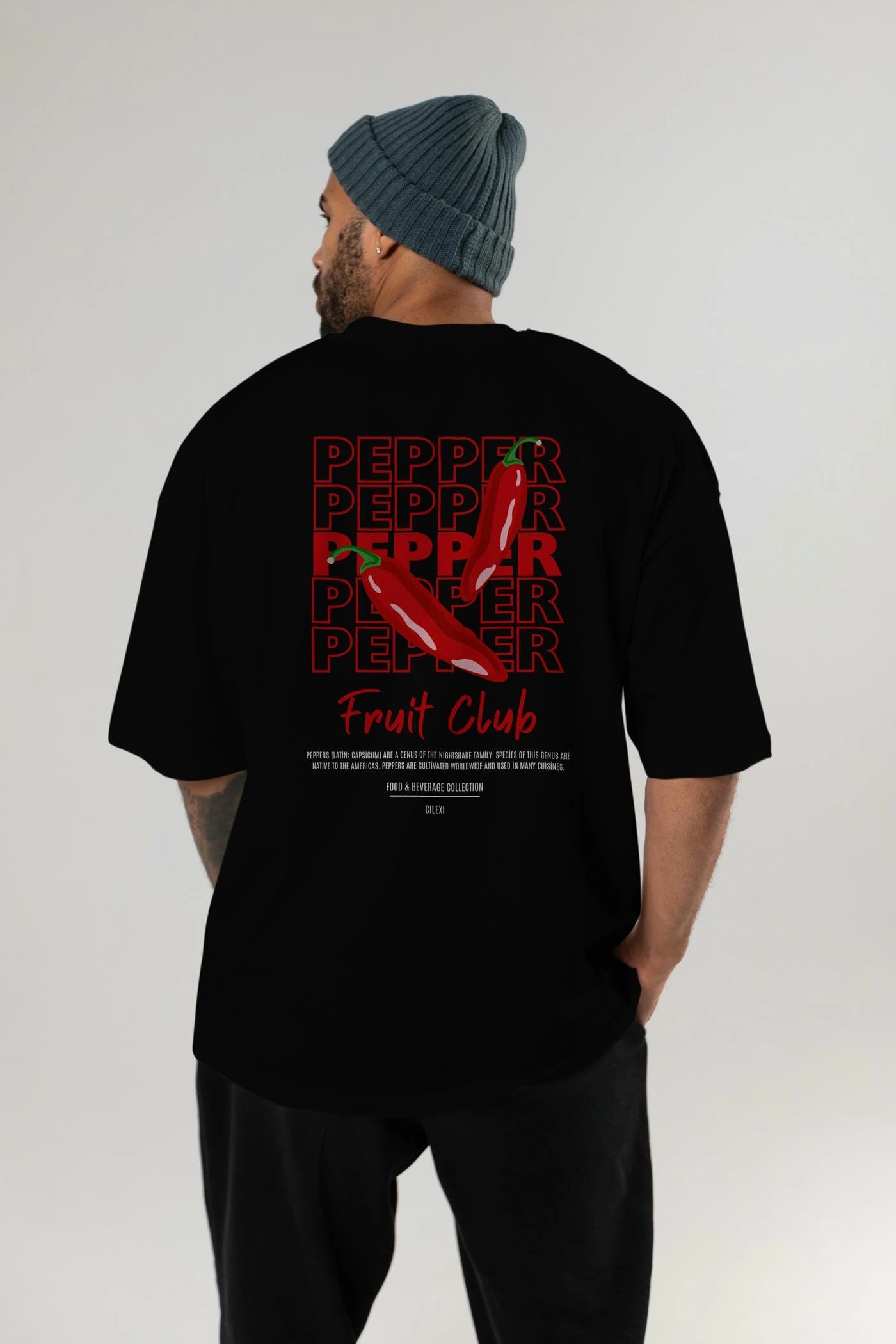 Pepper Arka Baskılı Oversize t-shirt Erkek Kadın Pamuk Bisiklet Yaka tişort