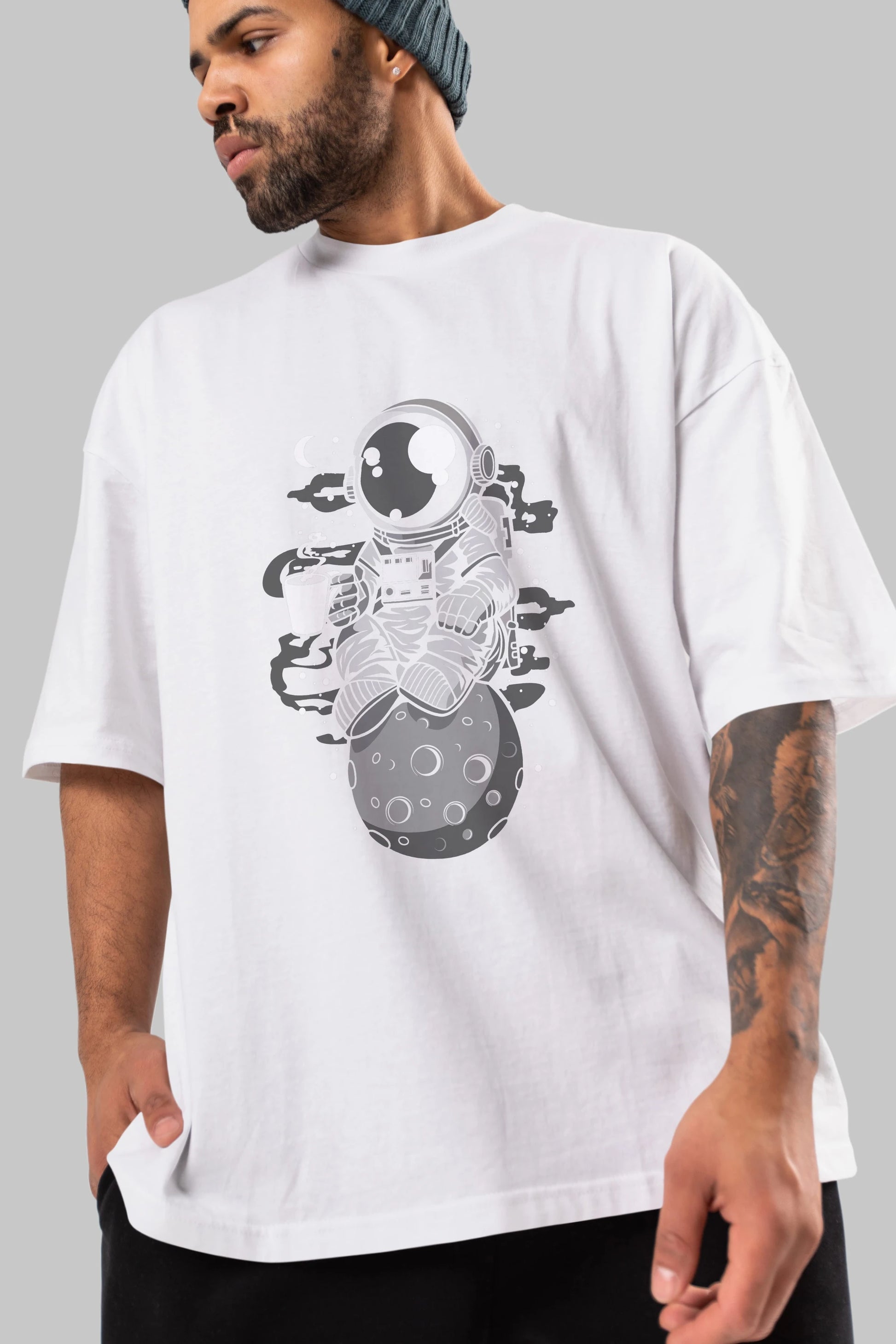 Astronaut Coffee Ön Baskılı Oversize t-shirt Erkek Kadın Unisex