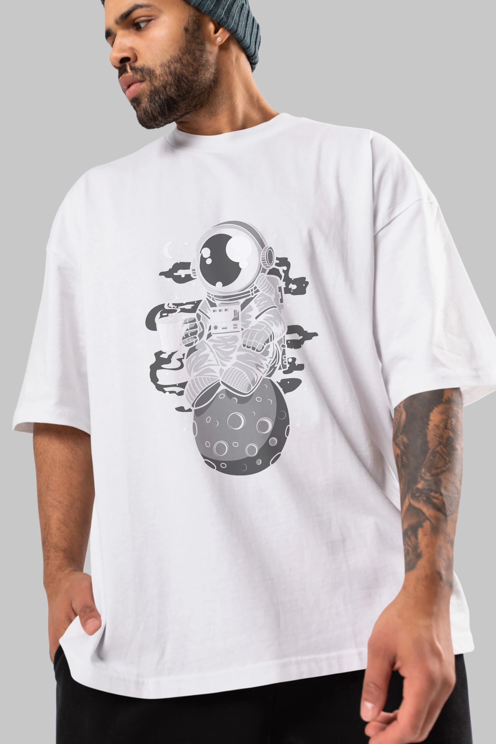 Astronaut Coffee Ön Baskılı Oversize t-shirt Erkek Kadın Unisex