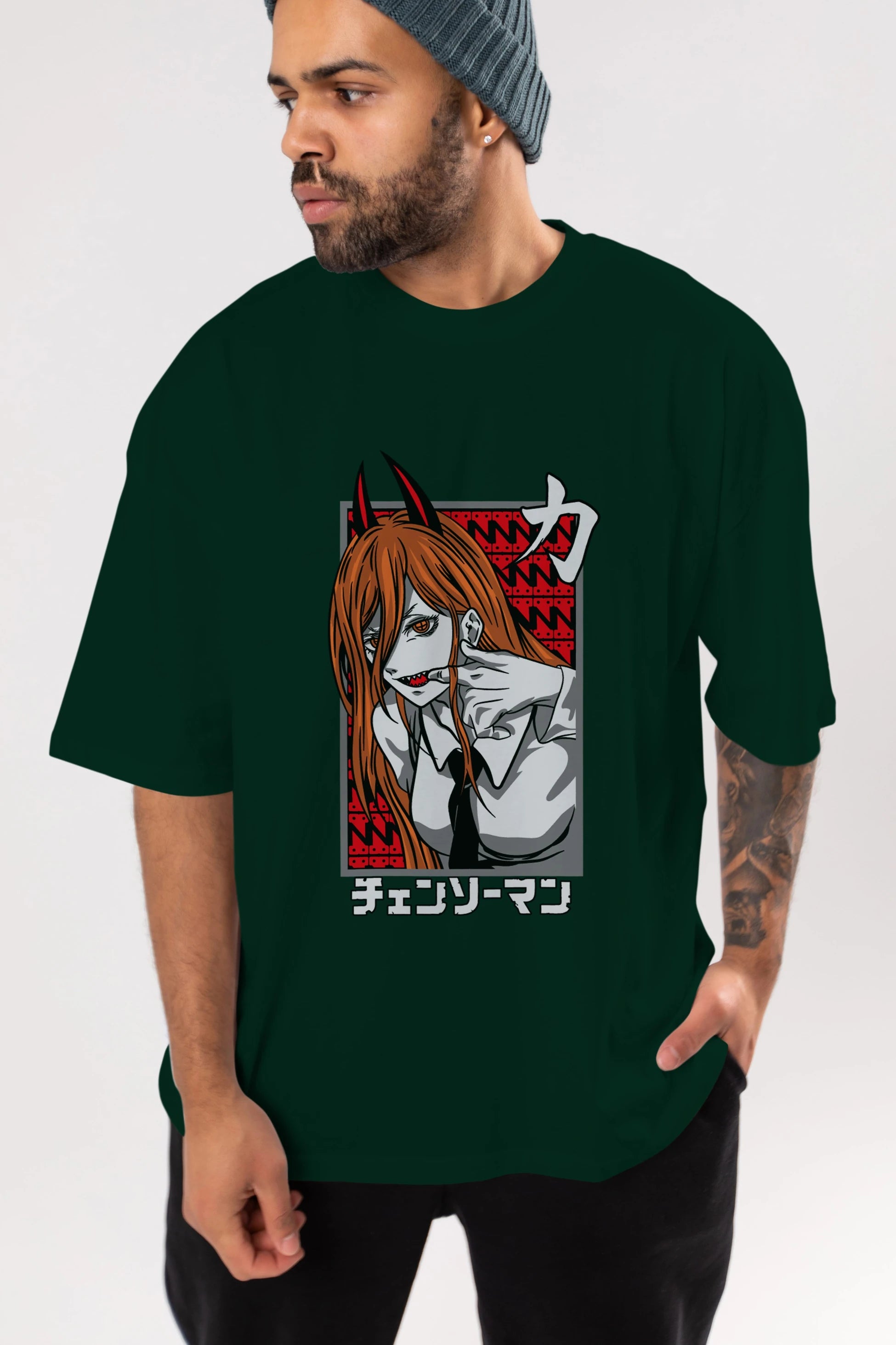 CHAINSAWMAN POWER Anime Ön Baskılı Oversize t-shirt %100 pamuk Erkek Kadın Unisex