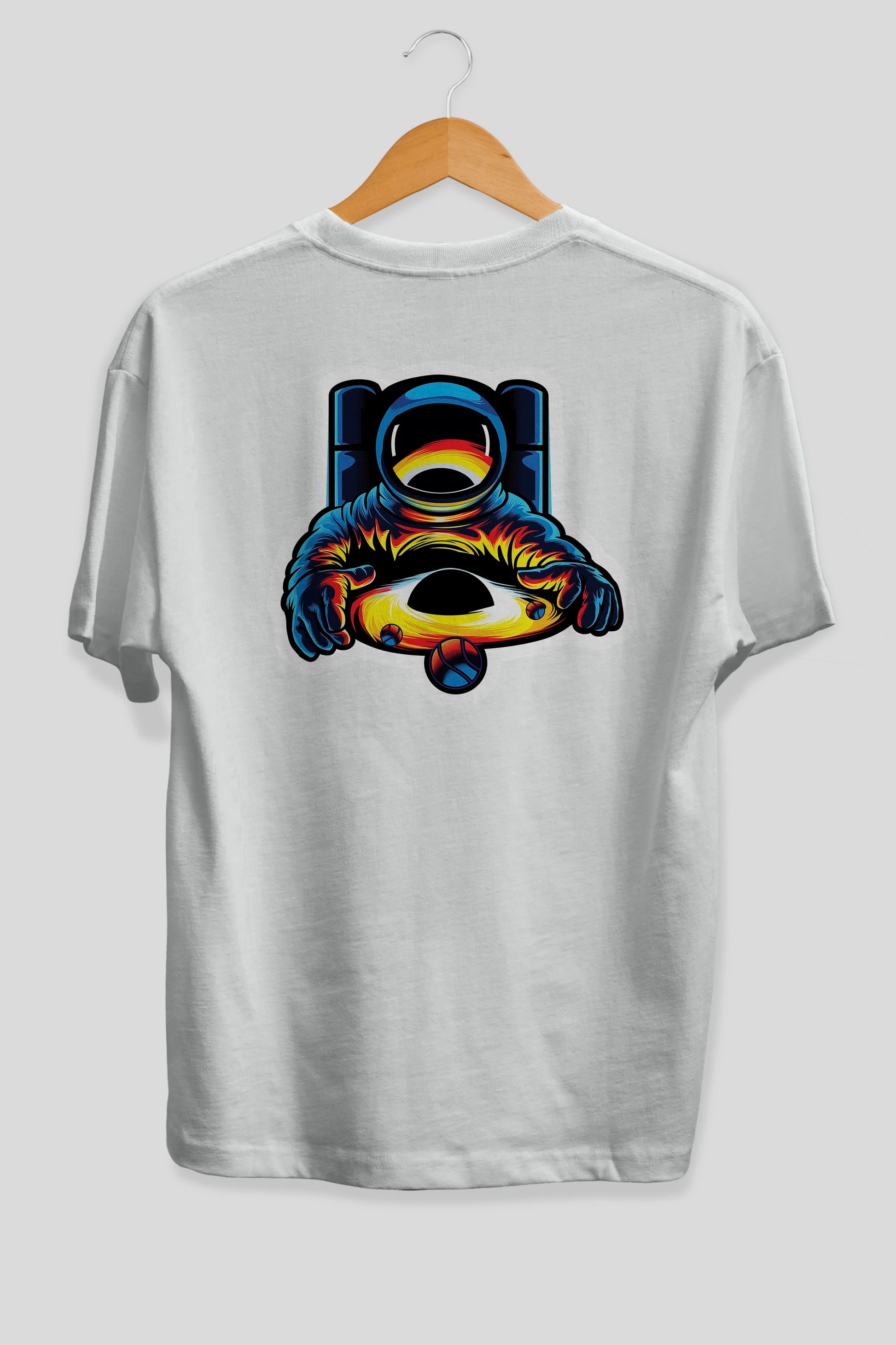 Astronaut & Black Hole Sticker Arka Baskılı Oversize t-shirt Erkek Kadın Unisex