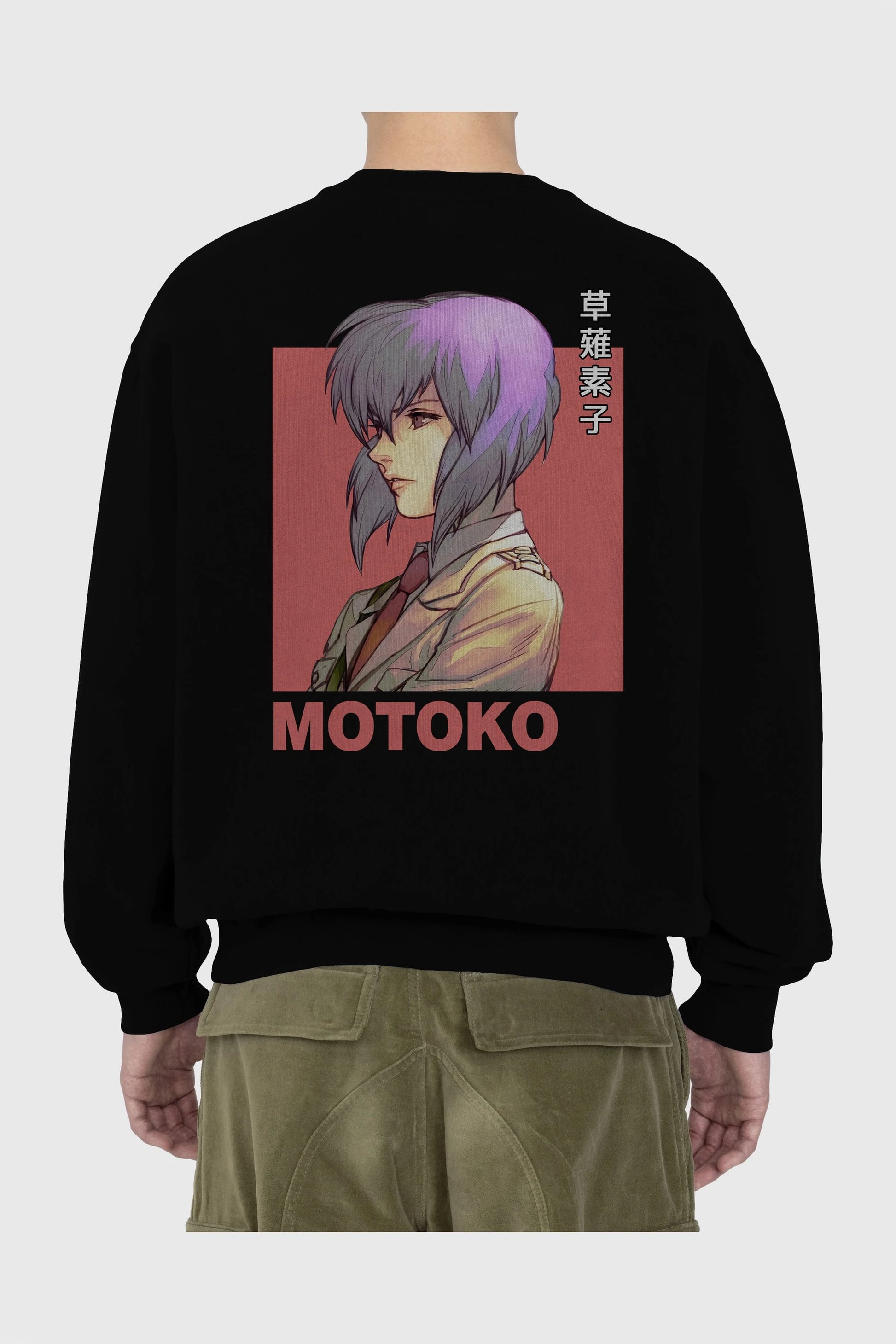 Motoko Kusanagi 12 Anime Arka Baskılı Oversize Sweatshirt Erkek Kadın Unisex