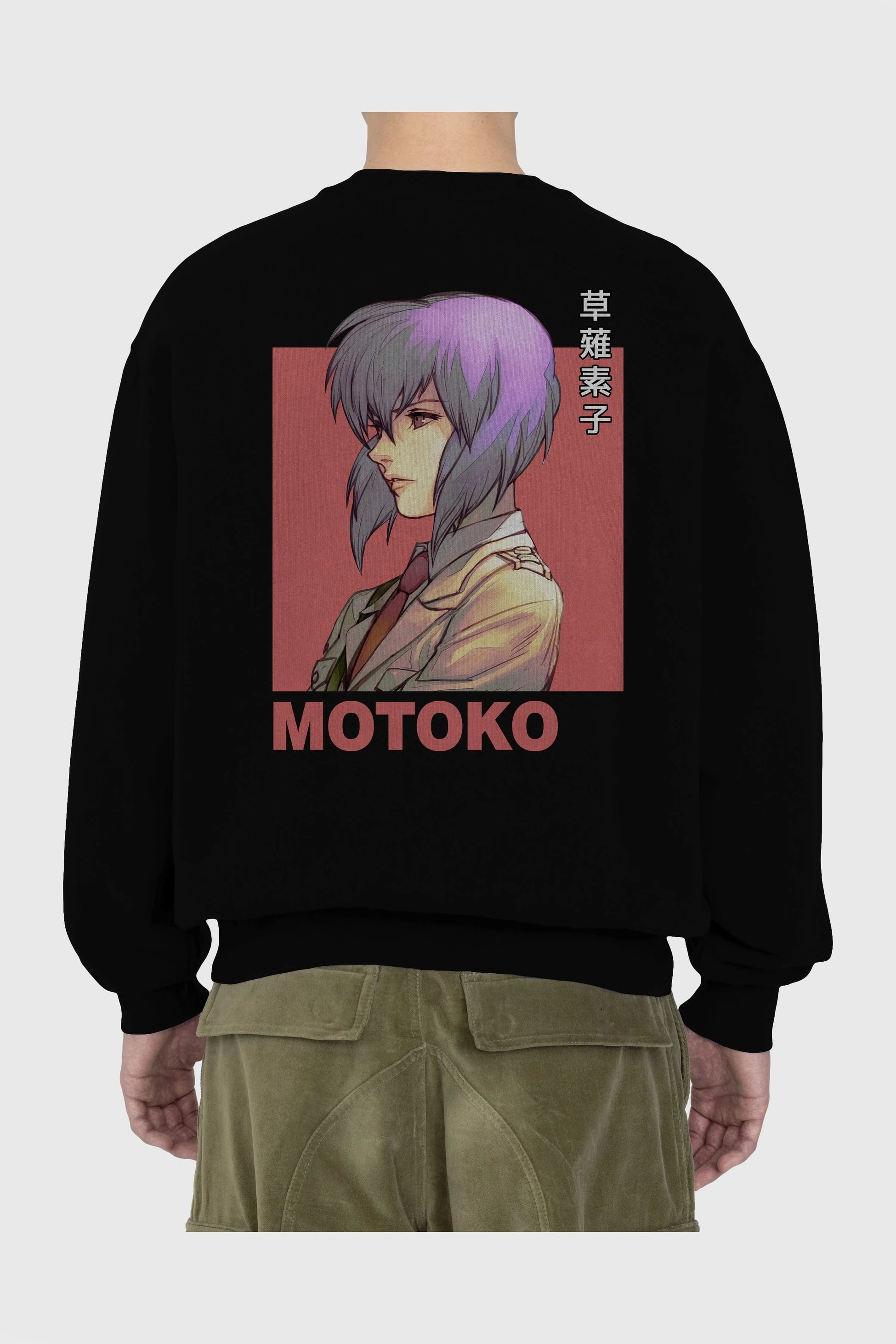 Motoko Kusanagi 12 Anime Arka Baskılı Oversize Sweatshirt Erkek Kadın Unisex
