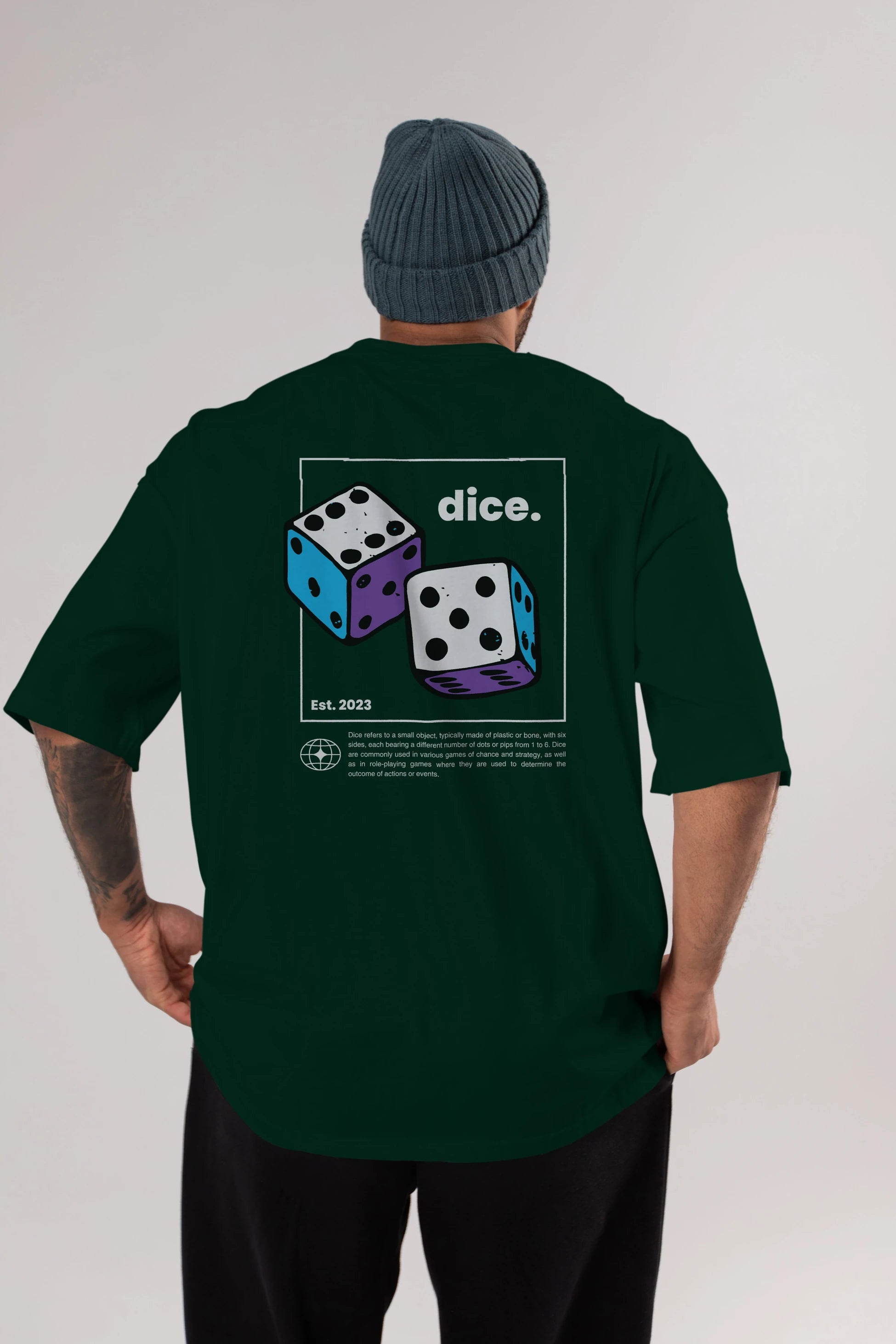 Dice Yazılı Arka Baskılı Oversize t-shirt Erkek Kadın Unisex