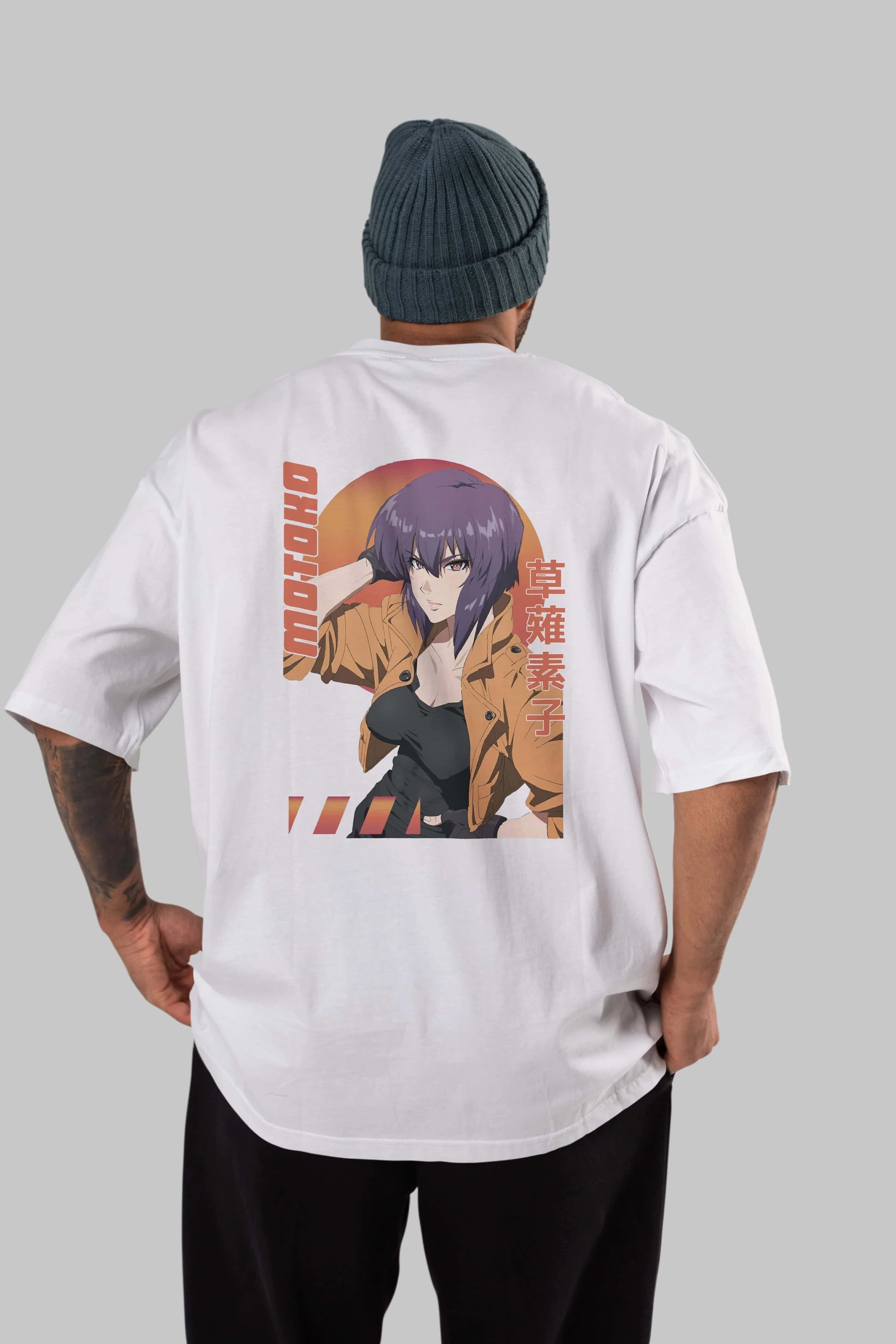 Motoko Kusanagi 9 Anime Arka Baskılı Oversize t-shirt Erkek Kadın Unisex