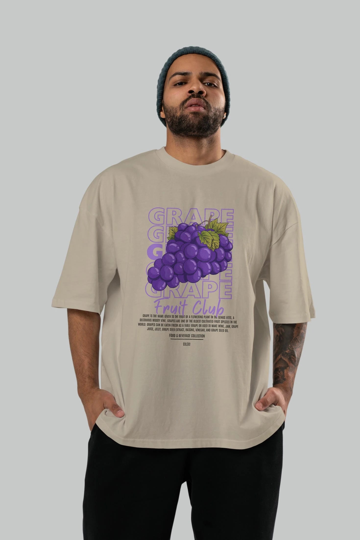 Grape Ön Baskılı Oversize t-shirt Erkek Kadın Pamuk Bisiklet Yaka tişort