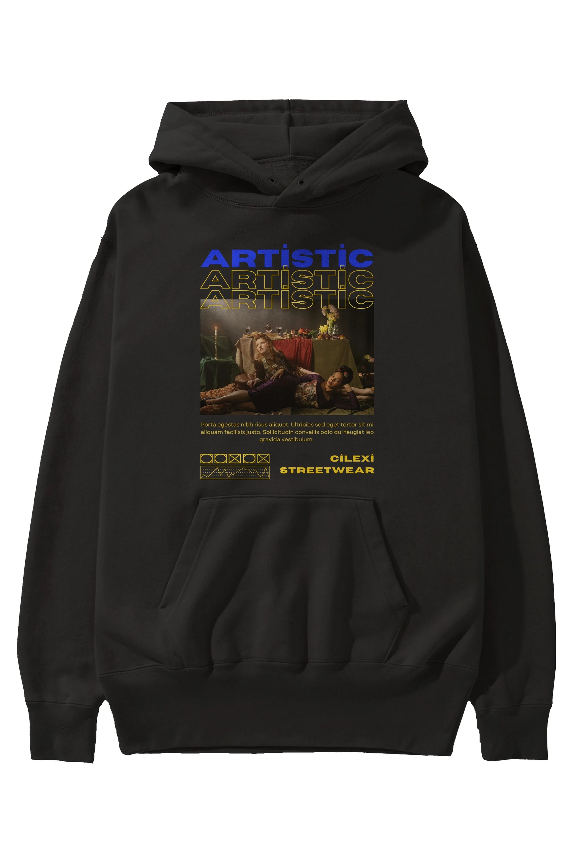 Artistic Yazılı Streetwear Ön Baskılı Oversize Hoodie Kapüşonlu Sweatshirt Erkek Kadın Unisex