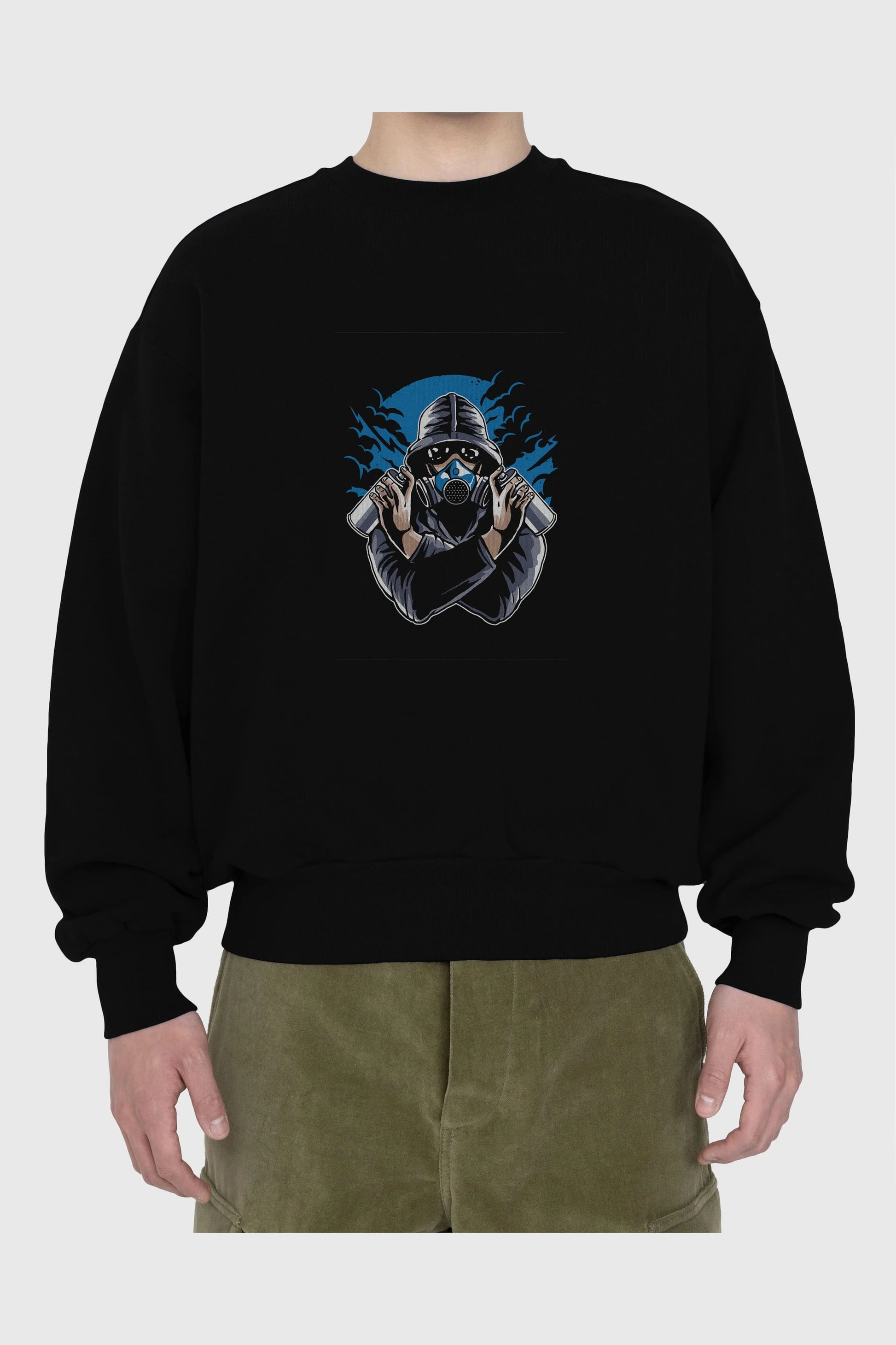 Graffiti Gasmask Ön Baskılı Oversize Sweatshirt Erkek Kadın Unisex