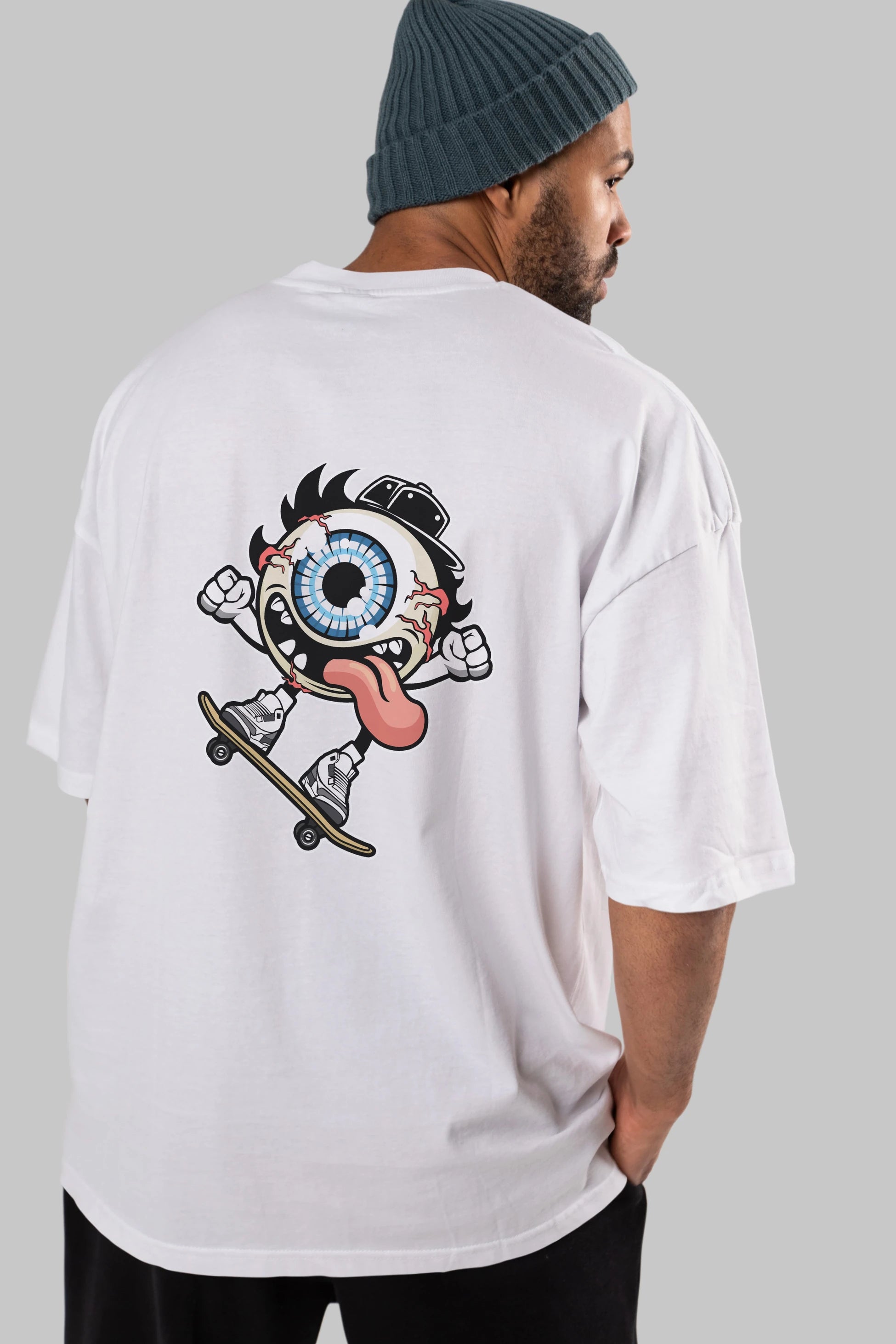 Eye Ball Skater Arka Baskılı Oversize t-shirt Erkek Kadın Unisex %100 Pamuk tişort