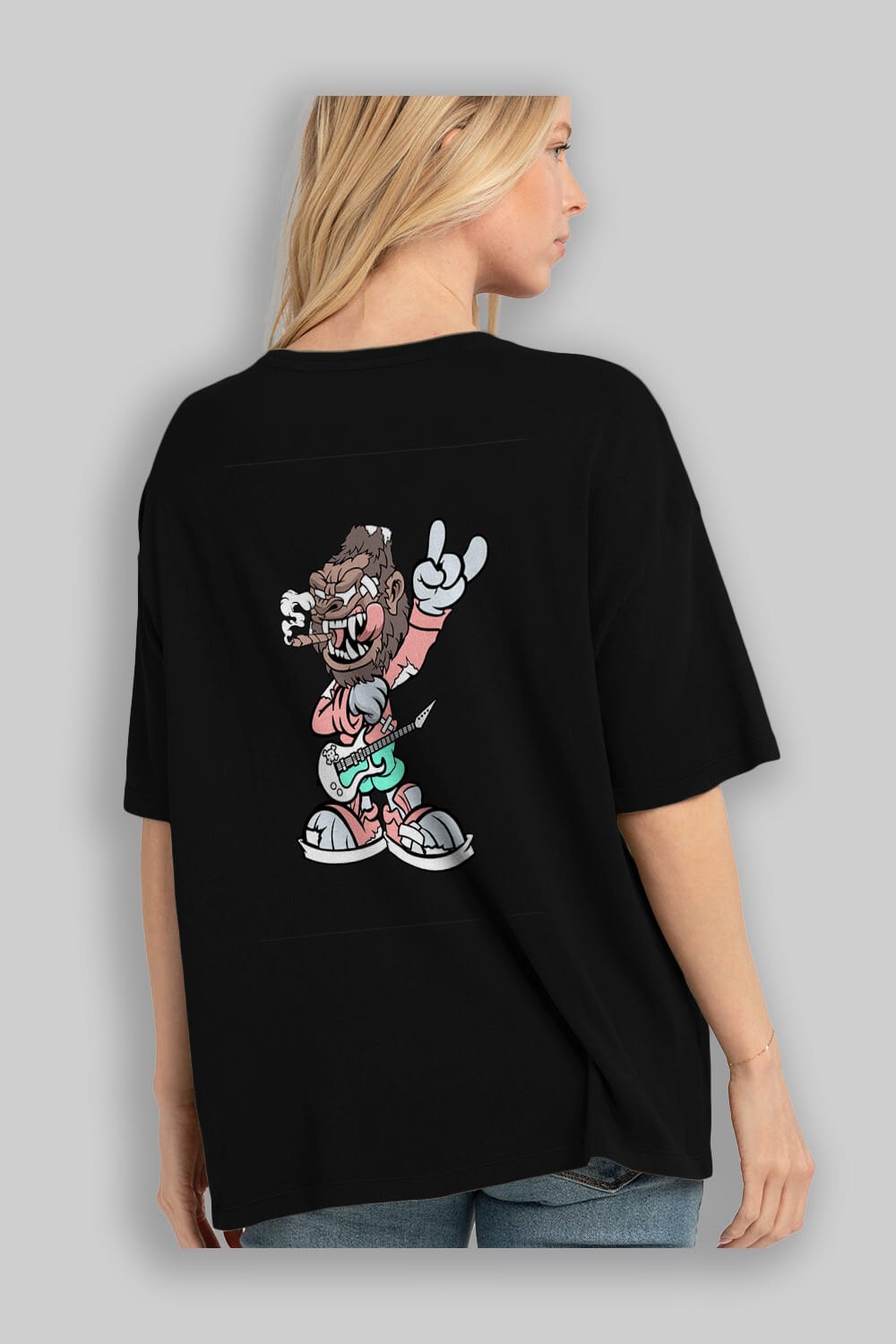 Gorilla Rockstar Arka Baskılı Oversize t-shirt Erkek Kadın Unisex %100 Pamuk tişort