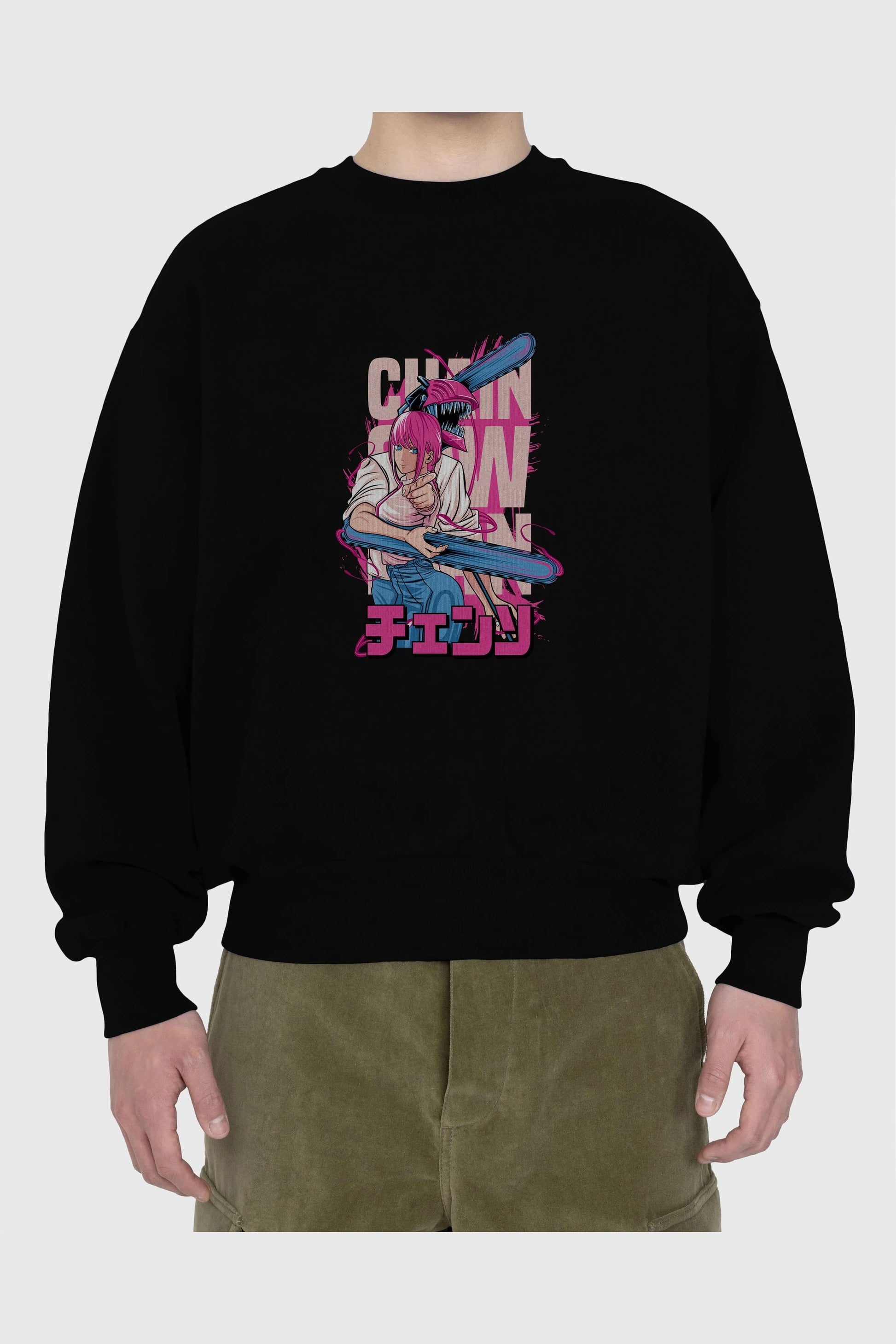 DENJI and MAKIMA Anime Ön Baskılı Oversize Sweatshirt Erkek Kadın Unisex