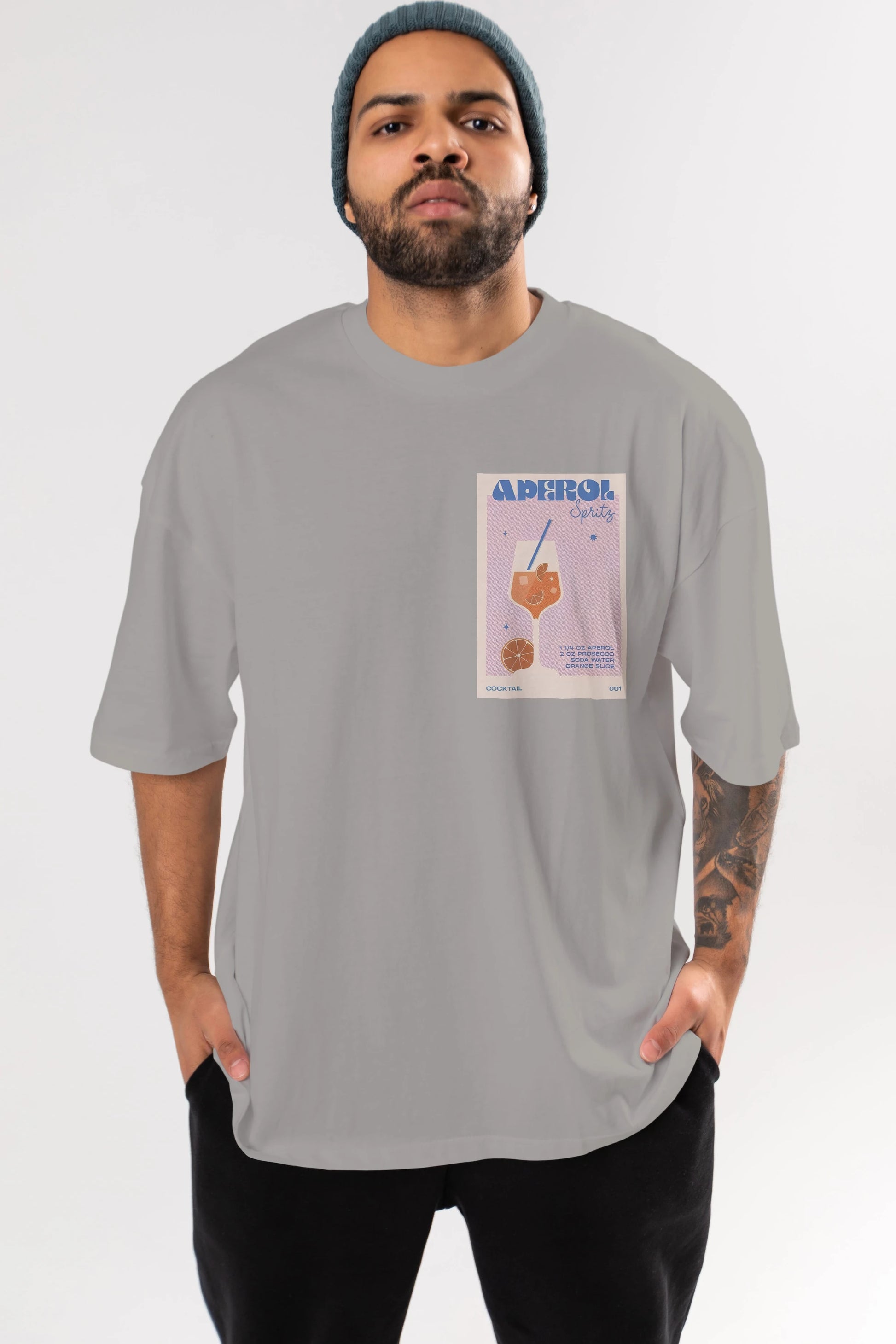 Aperol Spritz Ön Sol Baskılı Oversize t-shirt Erkek Kadın Unisex %100 Pamuk Bisiklet Yaka tişort