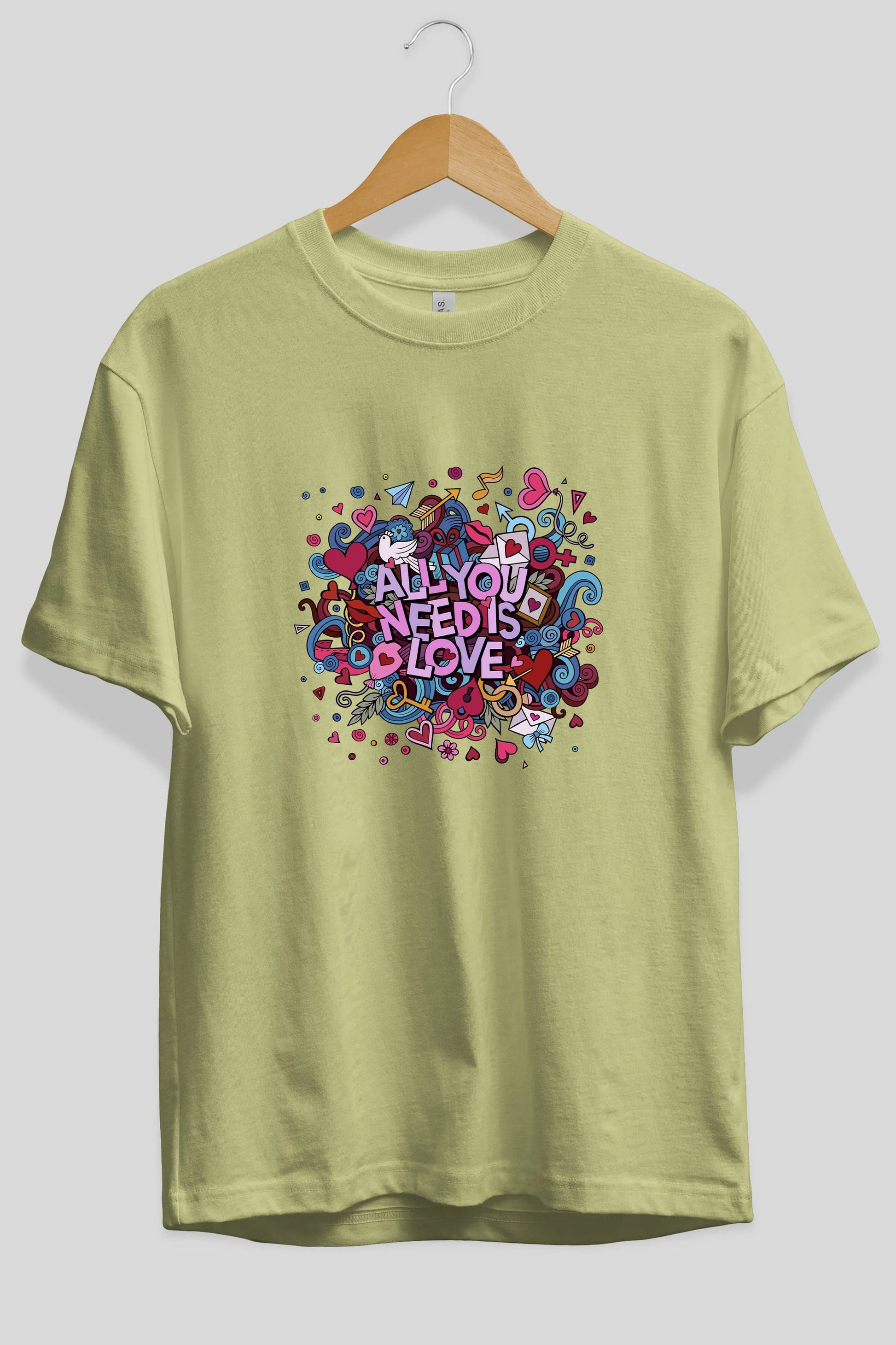 Cute Fun Colorful Heart Art Love Ön Baskılı Oversize t-shirt Erkek Kadın Unisex