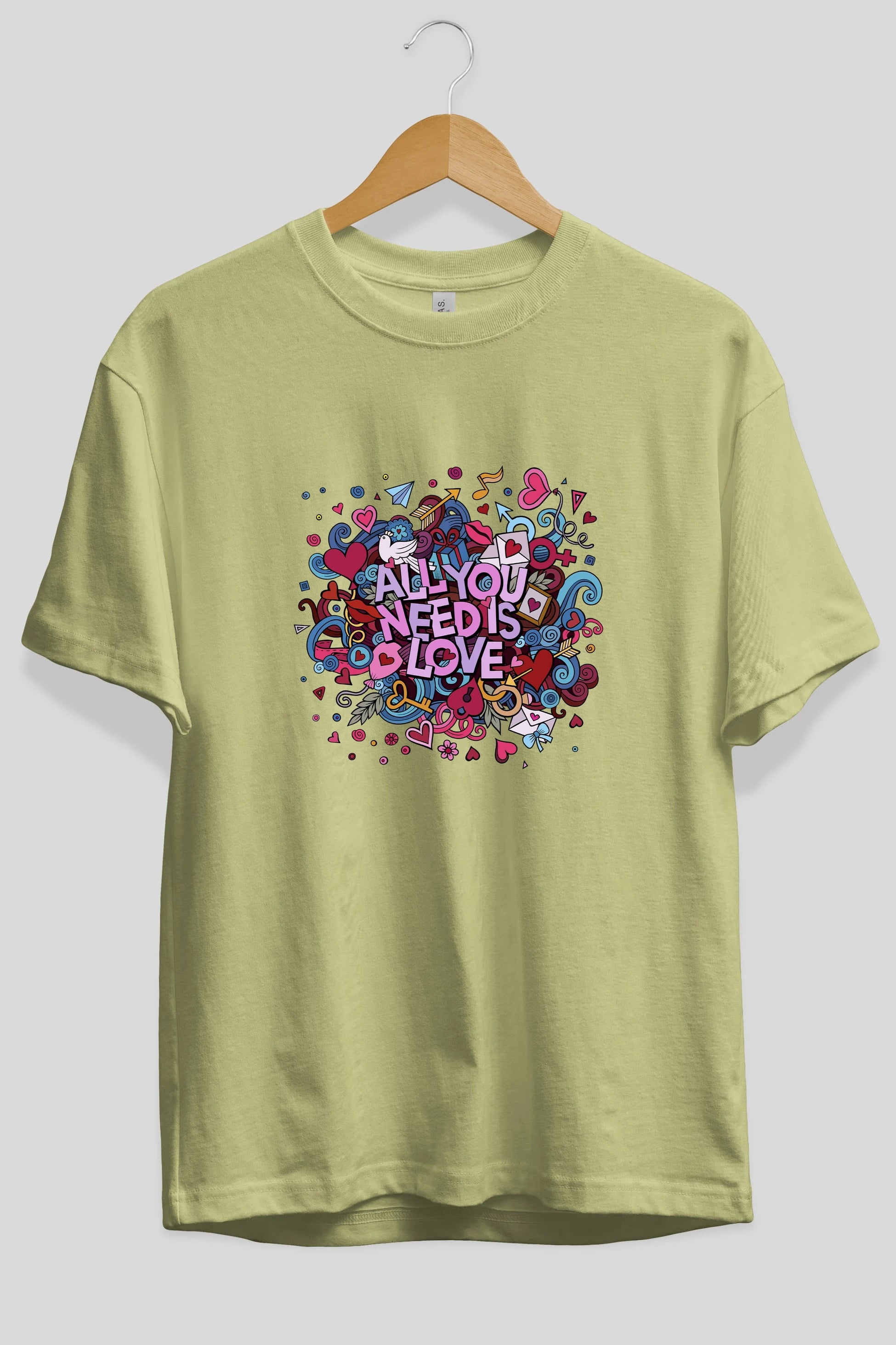 Cute Fun Colorful Heart Art Love Ön Baskılı Oversize t-shirt Erkek Kadın Unisex