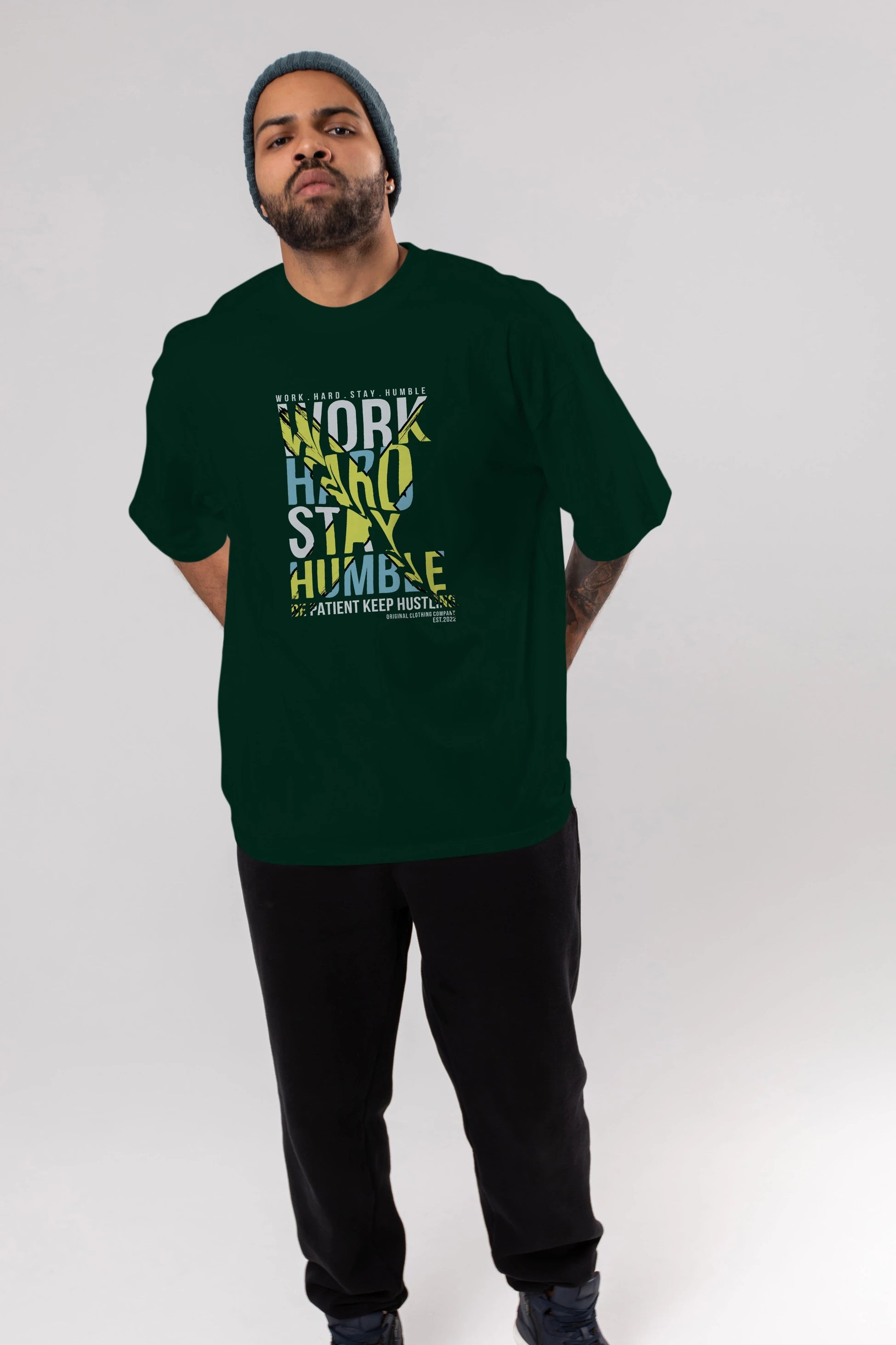 Work Hard Stay Humble Ön Baskılı Oversize t-shirt Erkek Kadın Unisex
