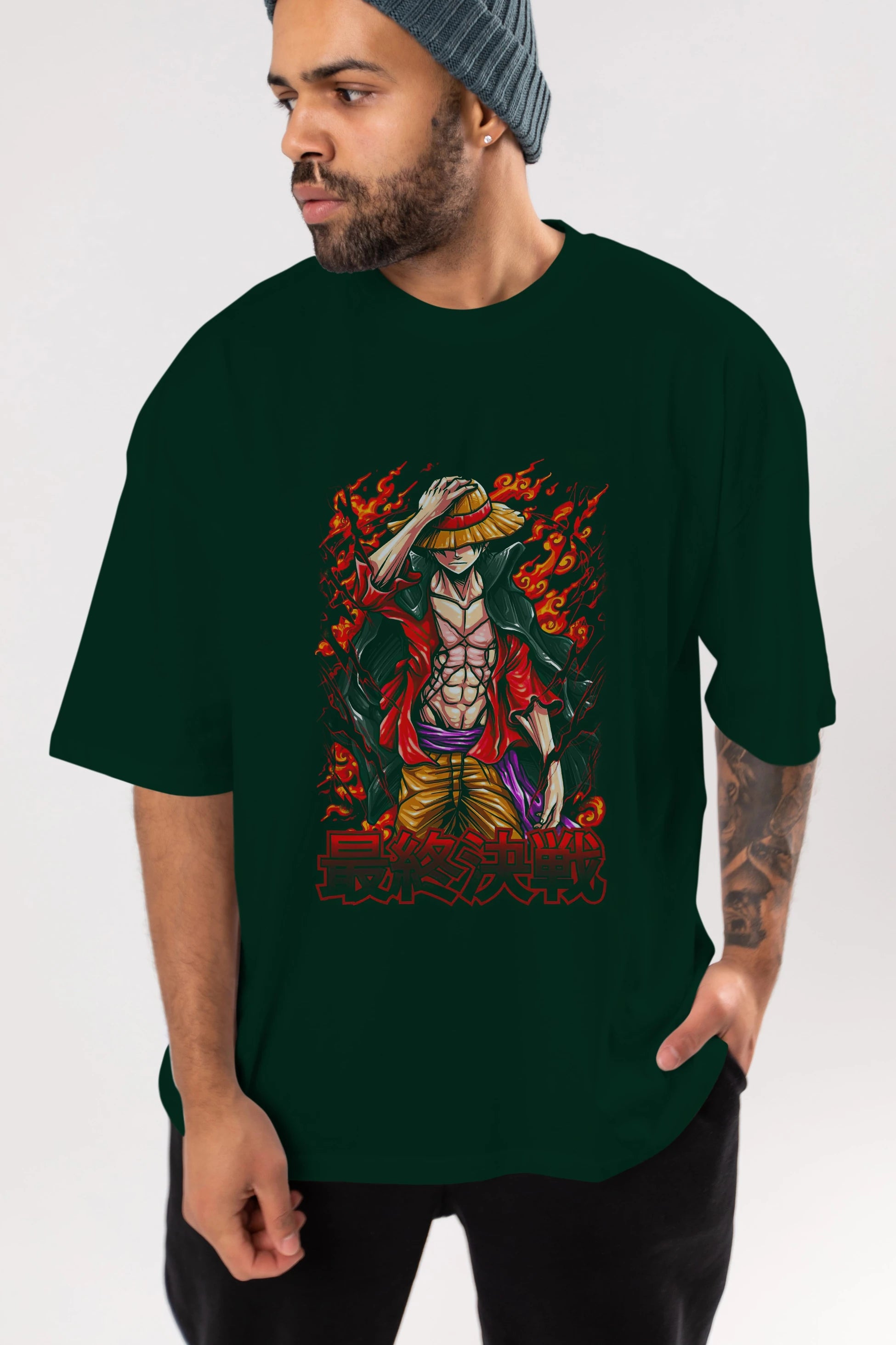 MONKEY D. LUFFY (3) Anime Ön Baskılı Oversize t-shirt %100 pamuk Erkek Kadın Unisex