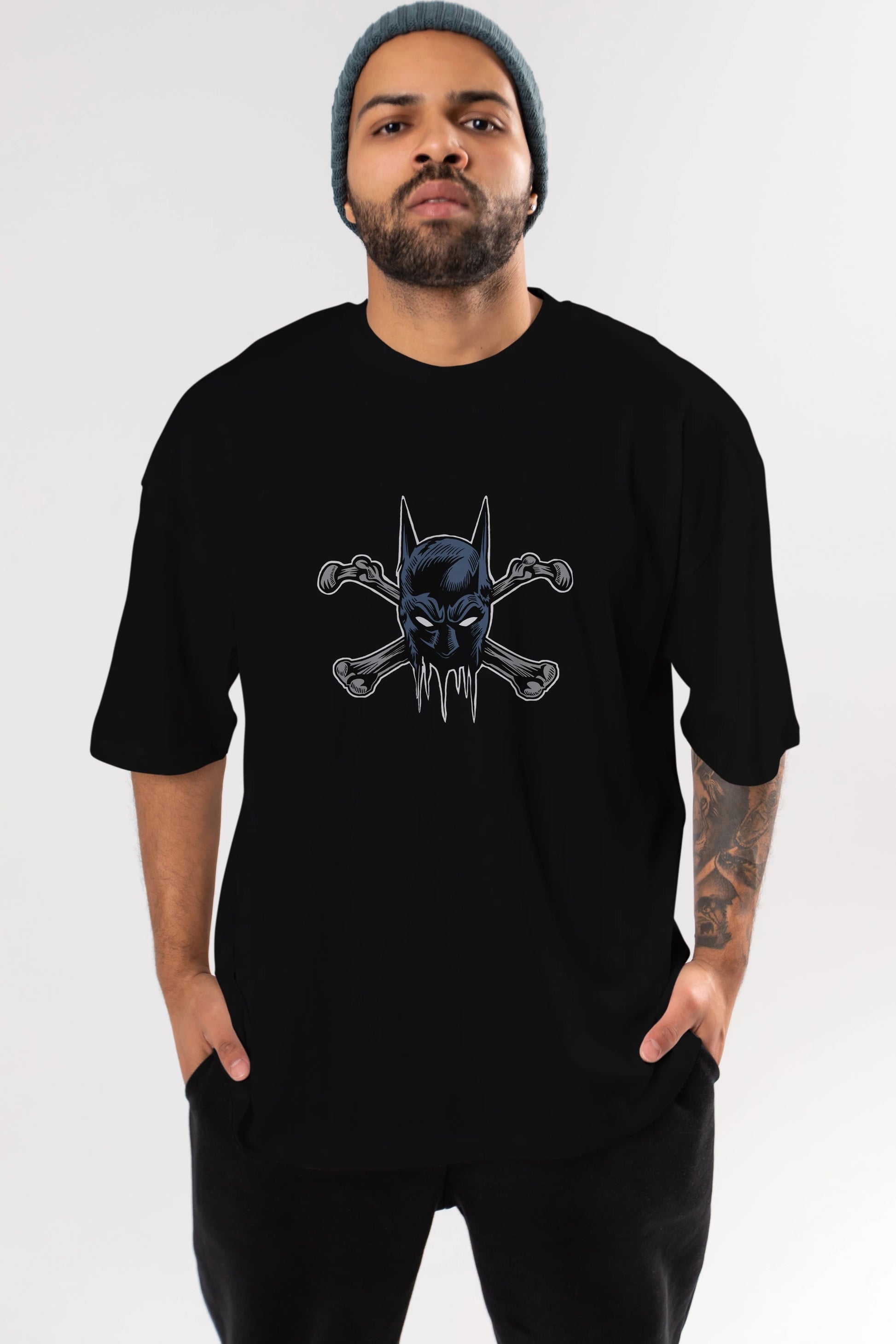 Batbones Ön Baskılı Oversize t-shirt Erkek Kadın Unisex %100 Pamuk tişort
