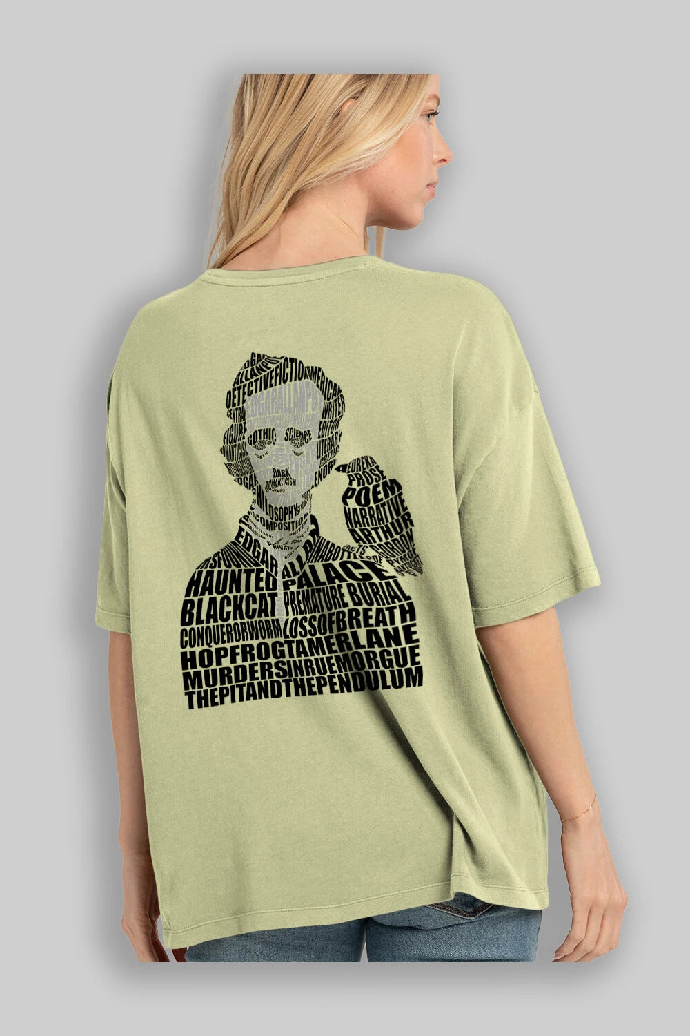 Edgar Alan Poe Calligram Arka Baskılı Oversize t-shirt %100 pamuk Erkek Kadın Unisex