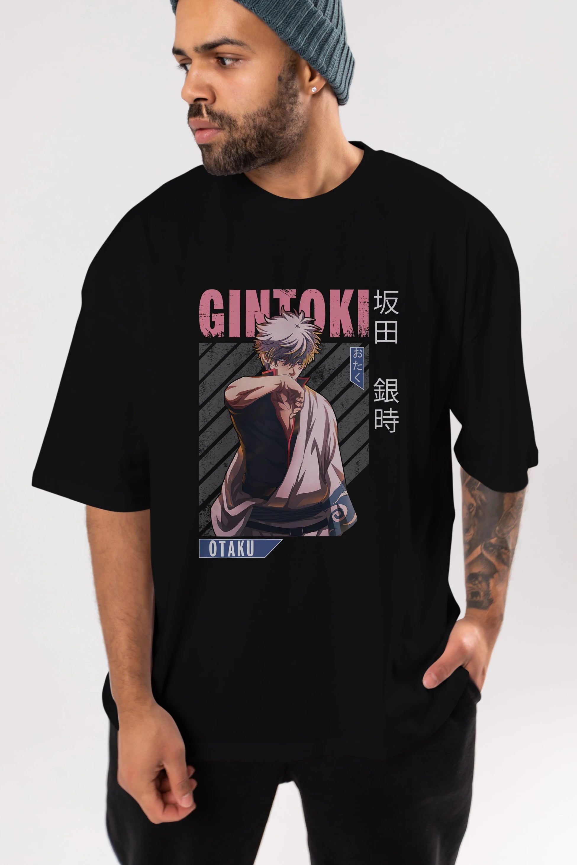 Gintoki Sakata Anime Ön Baskılı Oversize t-shirt %100 pamuk Erkek Kadın Unisex