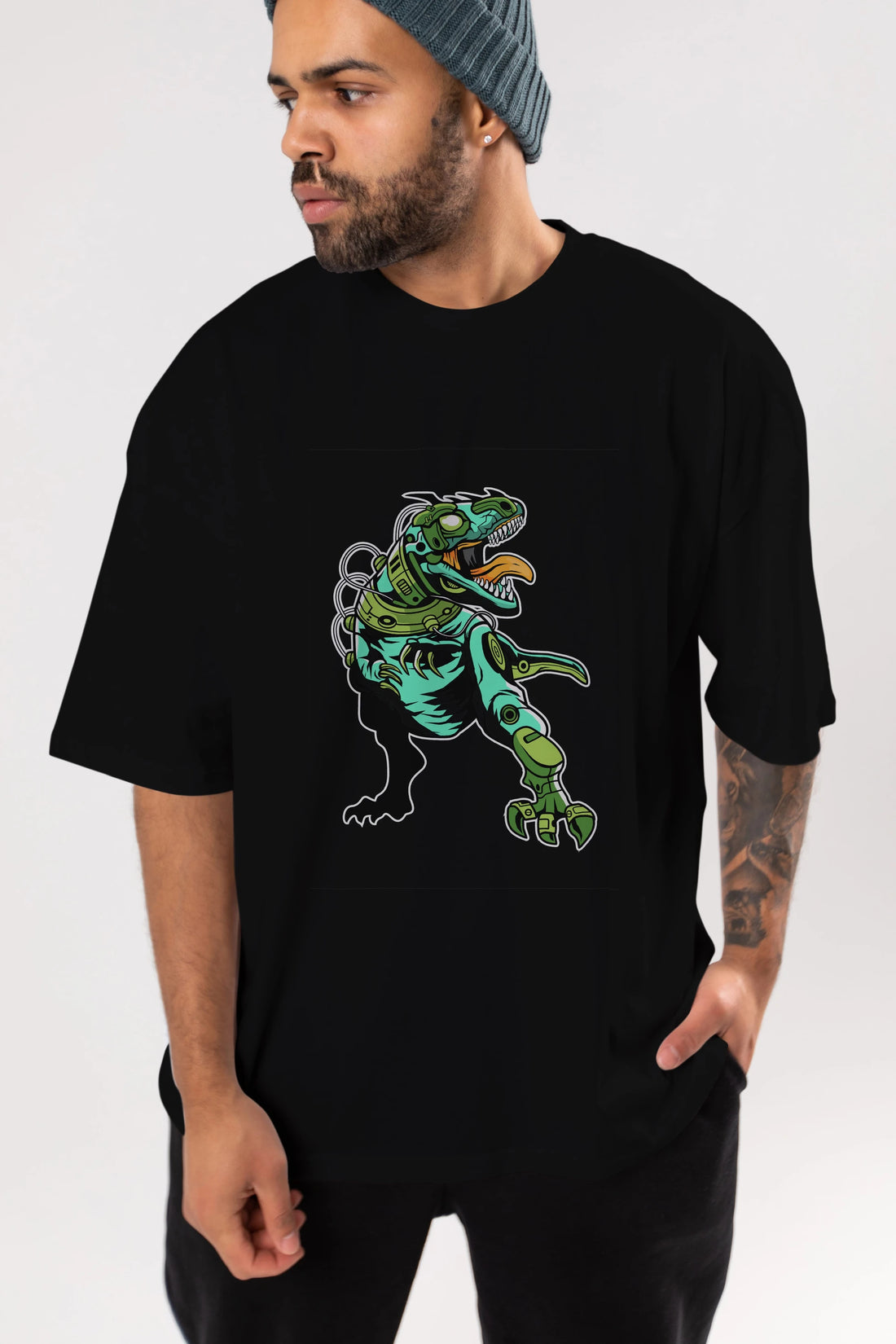 Trex Robot Ön Baskılı Oversize t-shirt Erkek Kadın Unisex %100 Pamuk tişort