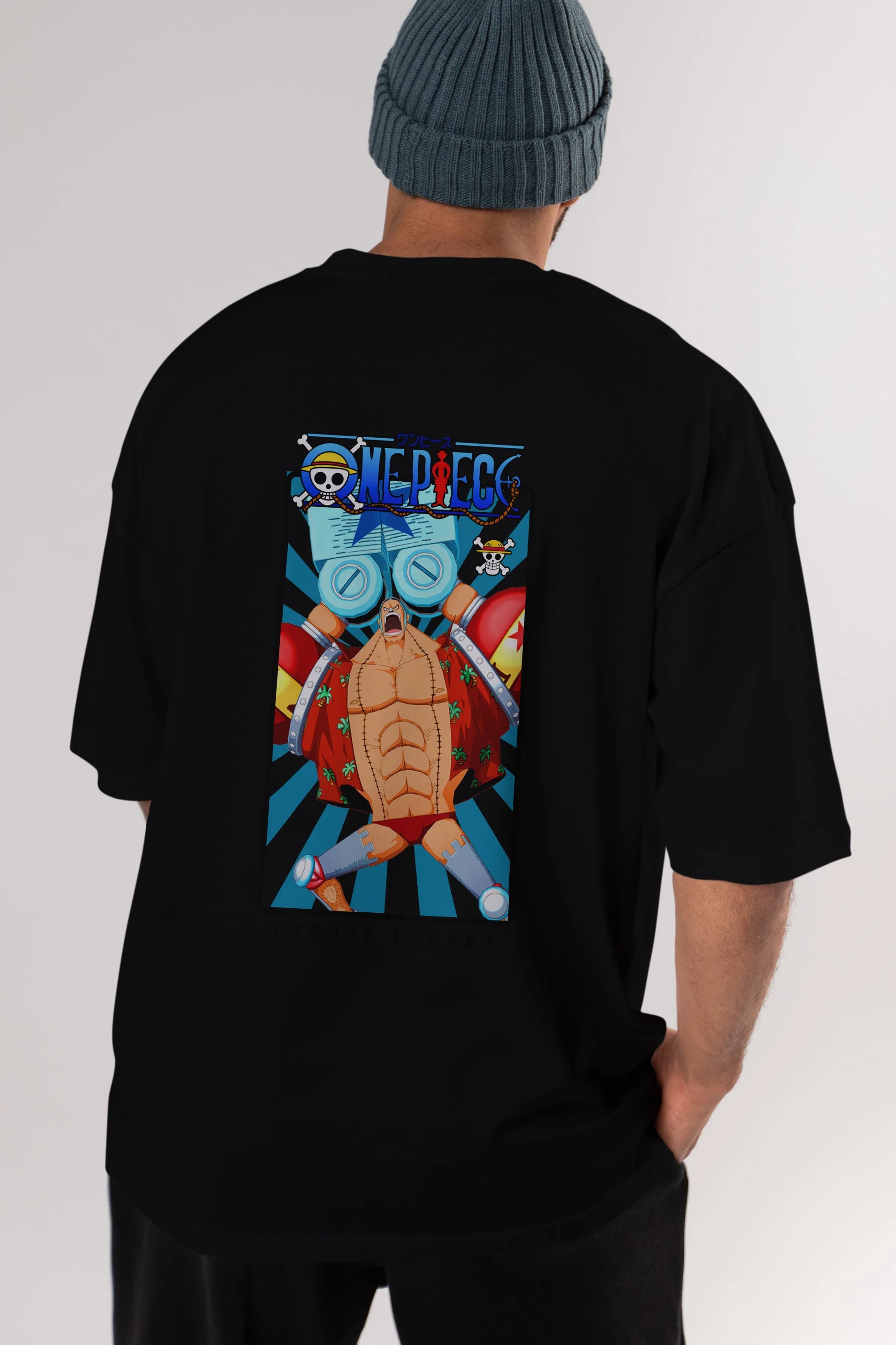 Franky Anime Arka Baskılı Oversize t-shirt Erkek Kadın Unisex %100 pamuk tişort