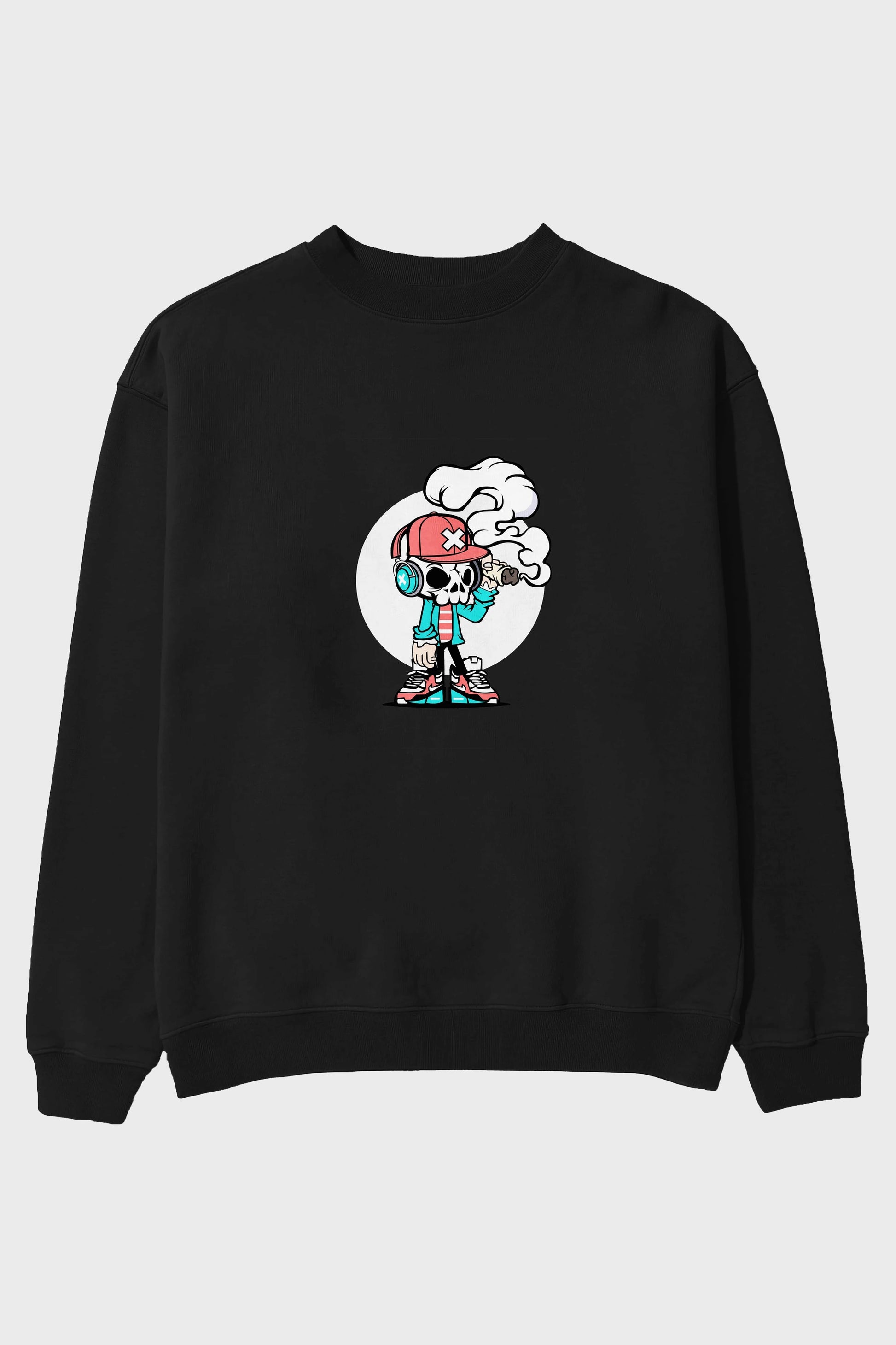 Skull Headphone Ön Baskılı Oversize Sweatshirt Erkek Kadın Unisex