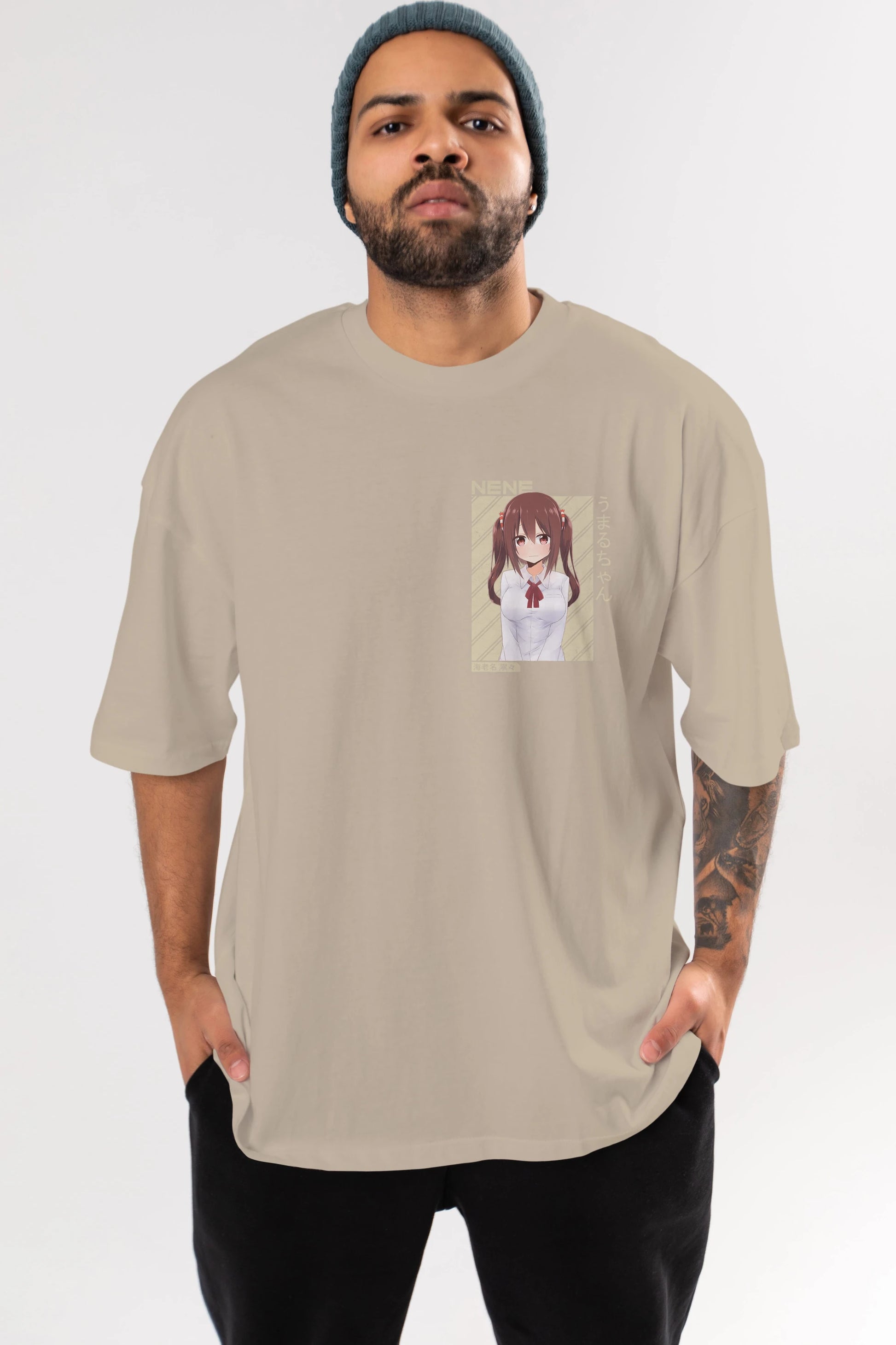 Nene Ebina 1 Ön Sol Baskılı Oversize t-shirt Erkek Kadın Unisex %100 Pamuk Bisiklet Yaka tişort