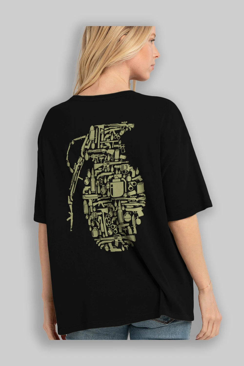 Grenade Arka Baskılı Oversize t-shirt %100 pamuk Erkek Kadın Unisex