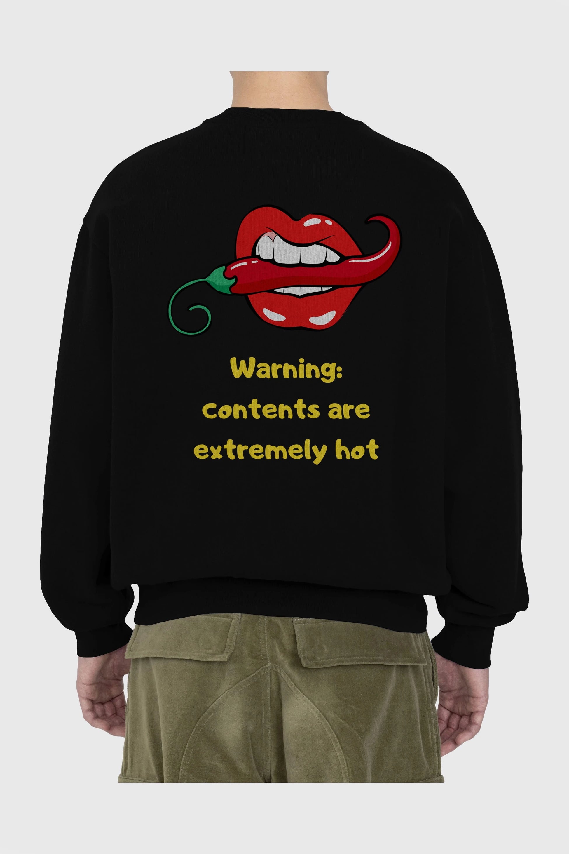 Warning Contents Yazılı Arka Baskılı Oversize Sweatshirt Erkek Kadın Unisex